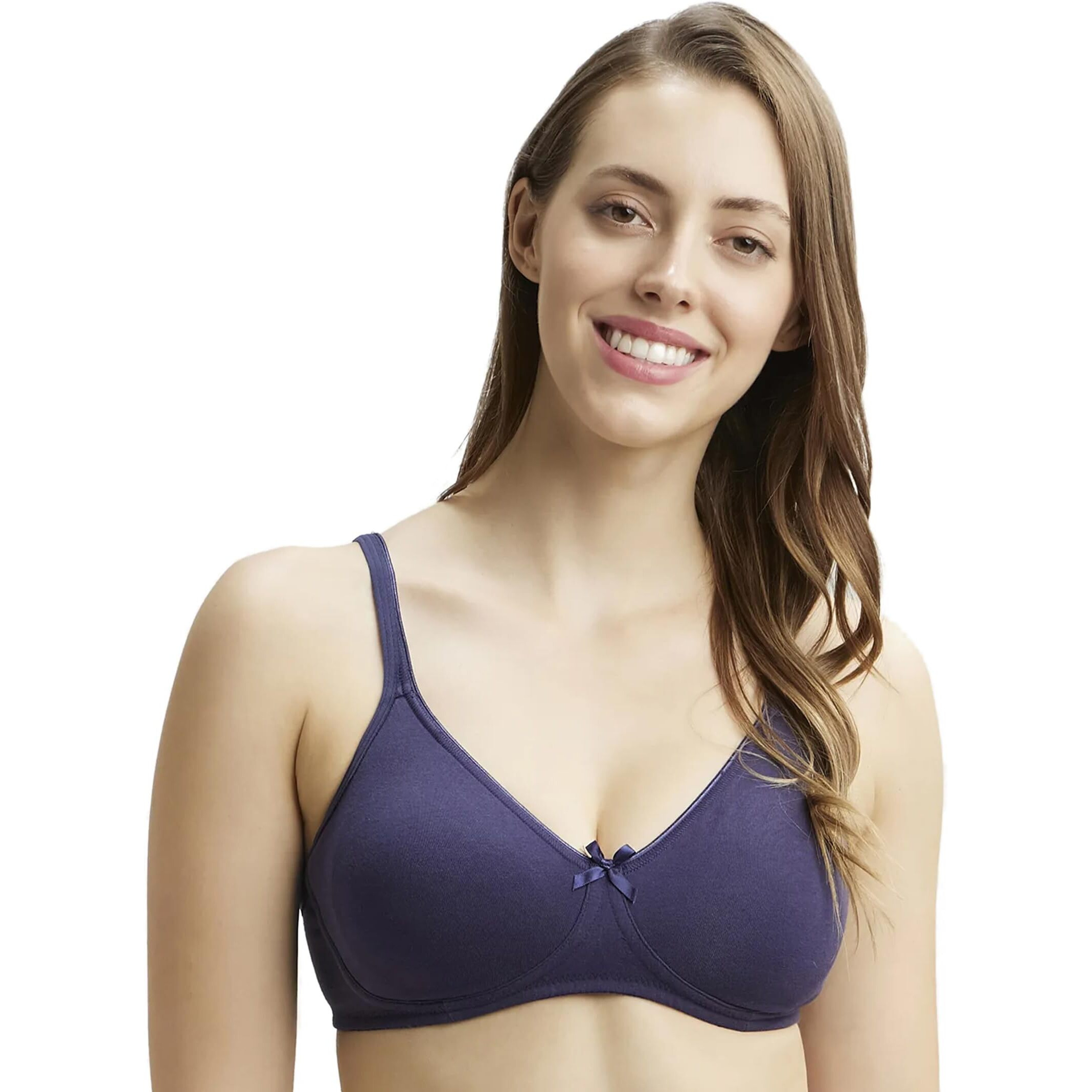 Jockey 1722 Women's Wirefree Non Padded Super Combed Cotton Elastane Stretch Medium Coverage Everyday Bra with Concealed Shaper Panel and Adjustable Straps_Classic Navy_34C