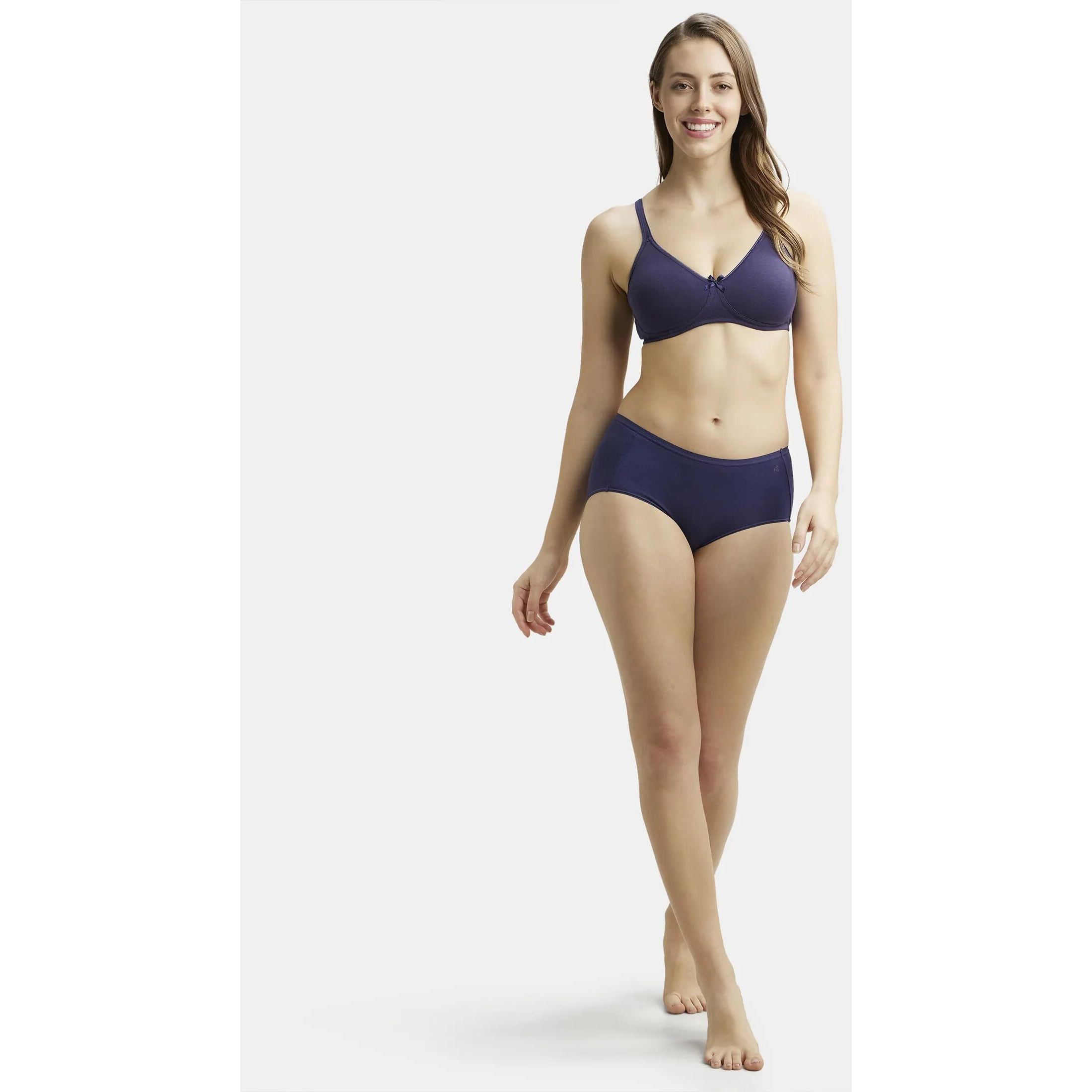 Jockey 1722 Women's Wirefree Non Padded Super Combed Cotton Elastane Stretch Medium Coverage Everyday Bra with Concealed Shaper Panel and Adjustable Straps_Classic Navy_34C