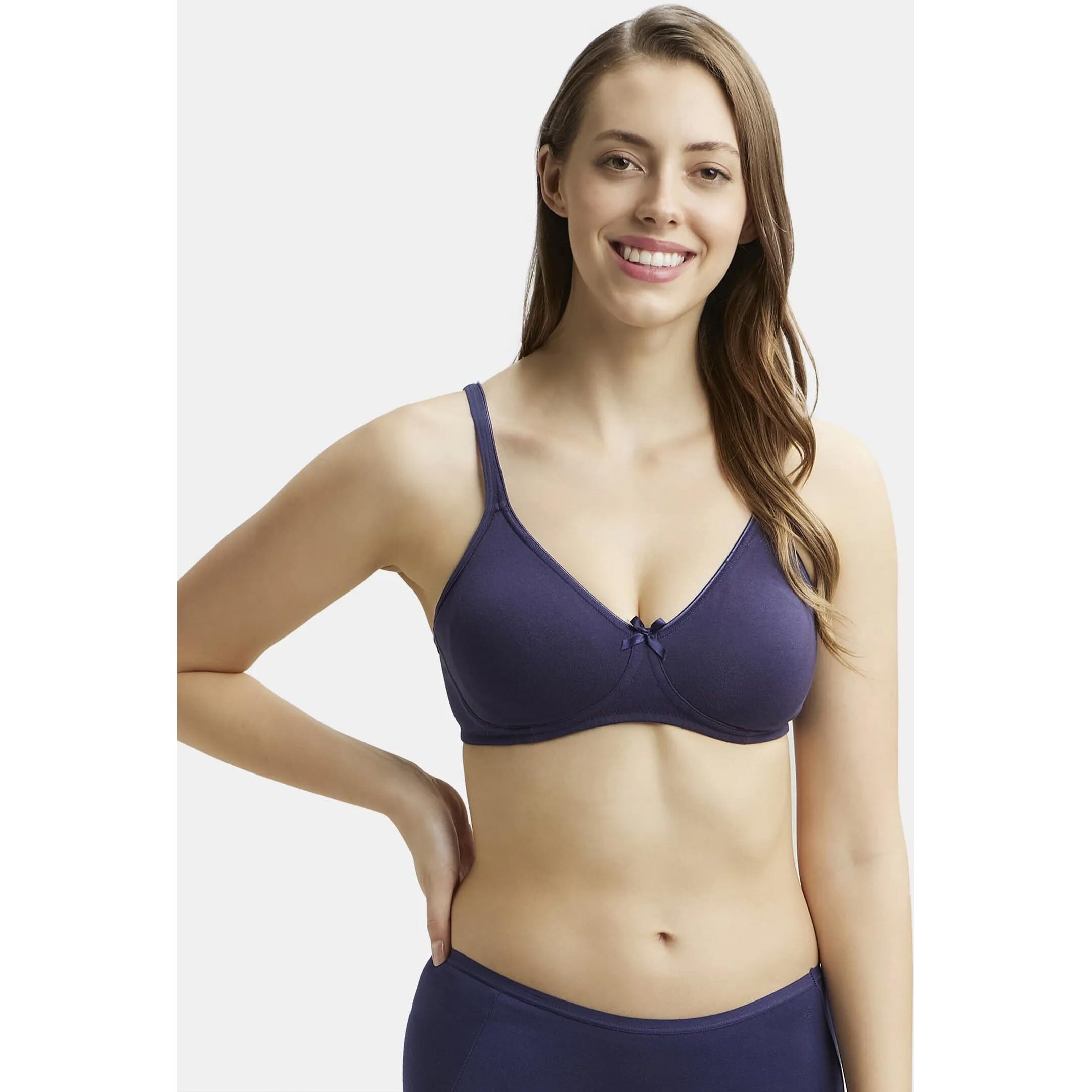 Jockey 1722 Women's Wirefree Non Padded Super Combed Cotton Elastane Stretch Medium Coverage Everyday Bra with Concealed Shaper Panel and Adjustable Straps_Classic Navy_34C