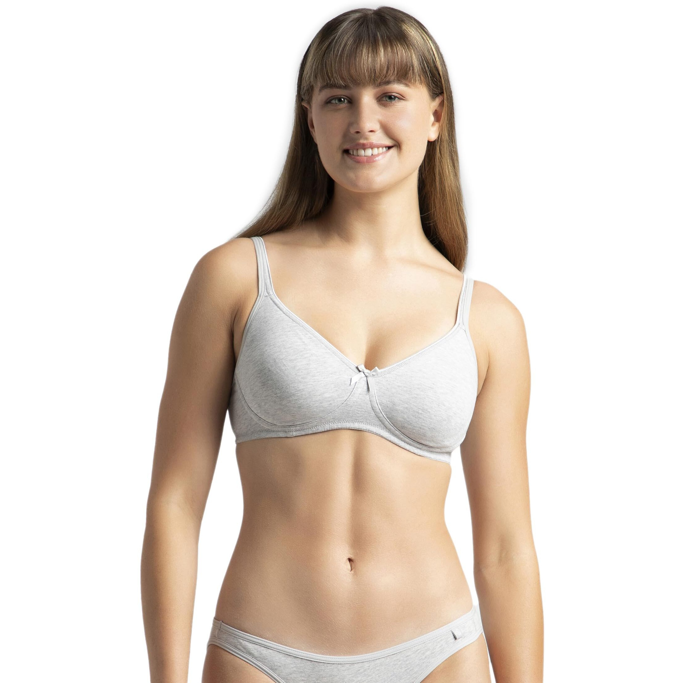 Jockey 1722 Women's Wirefree Non Padded Super Combed Cotton Elastane Stretch Medium Coverage Everyday Bra with Concealed Shaper Panel and Adjustable Straps_Steel Grey Melange_36B
