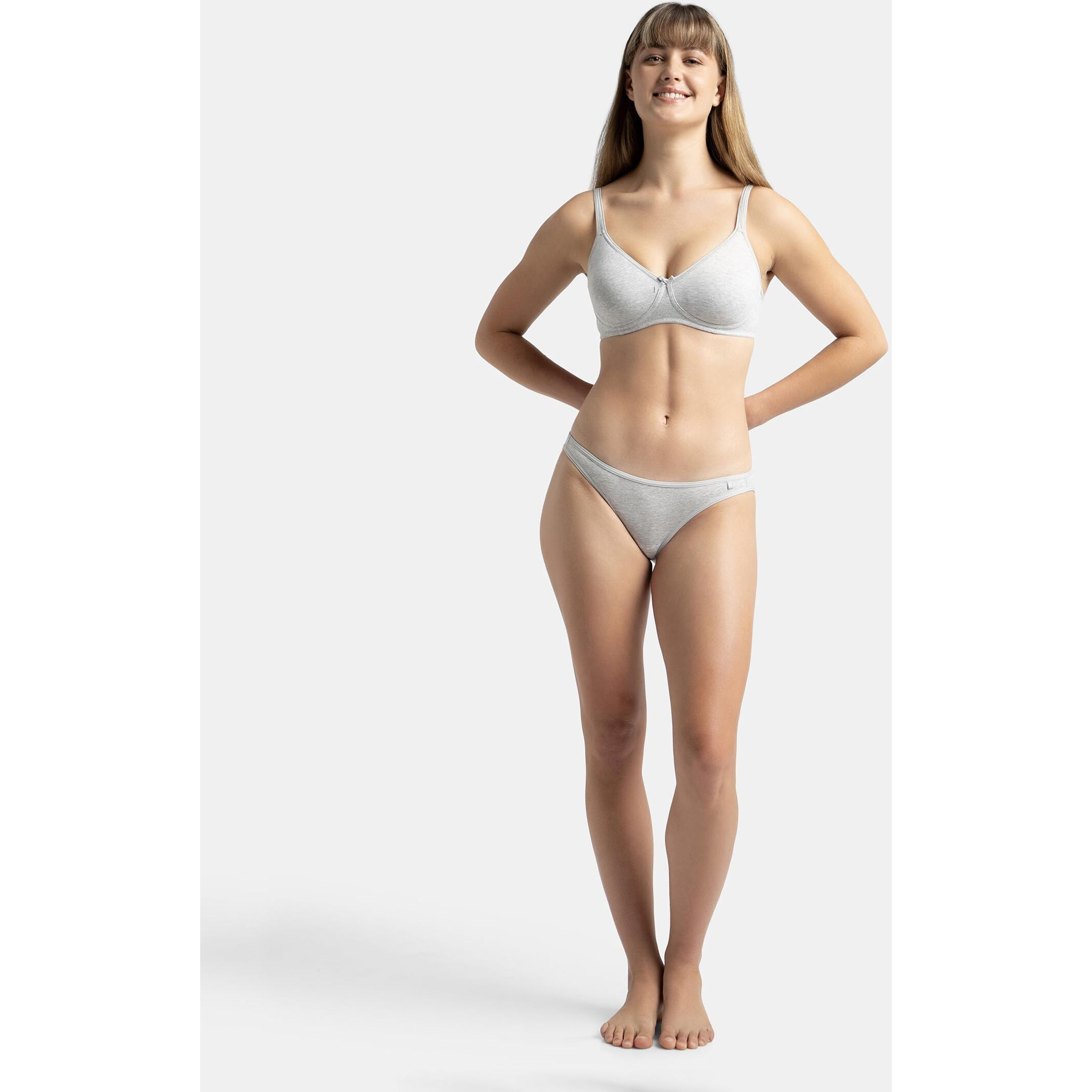 Jockey 1722 Women's Wirefree Non Padded Super Combed Cotton Elastane Stretch Medium Coverage Everyday Bra with Concealed Shaper Panel and Adjustable Straps_Steel Grey Melange_36B