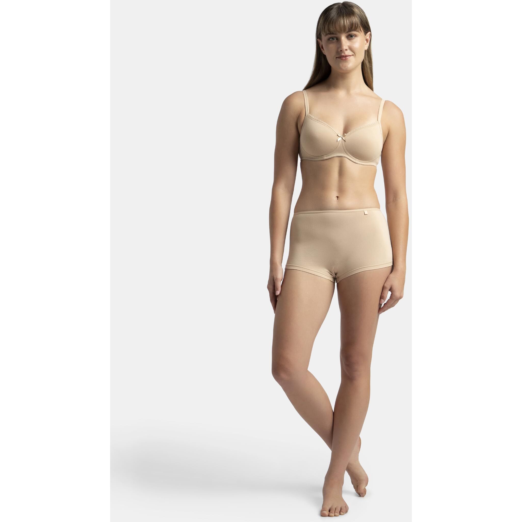 Jockey 1723 Women's Wirefree Padded Super Combed Cotton Elastane Stretch Medium Coverage Lace Styling T-Shirt Bra with Adjustable Straps_Light Skin_34B