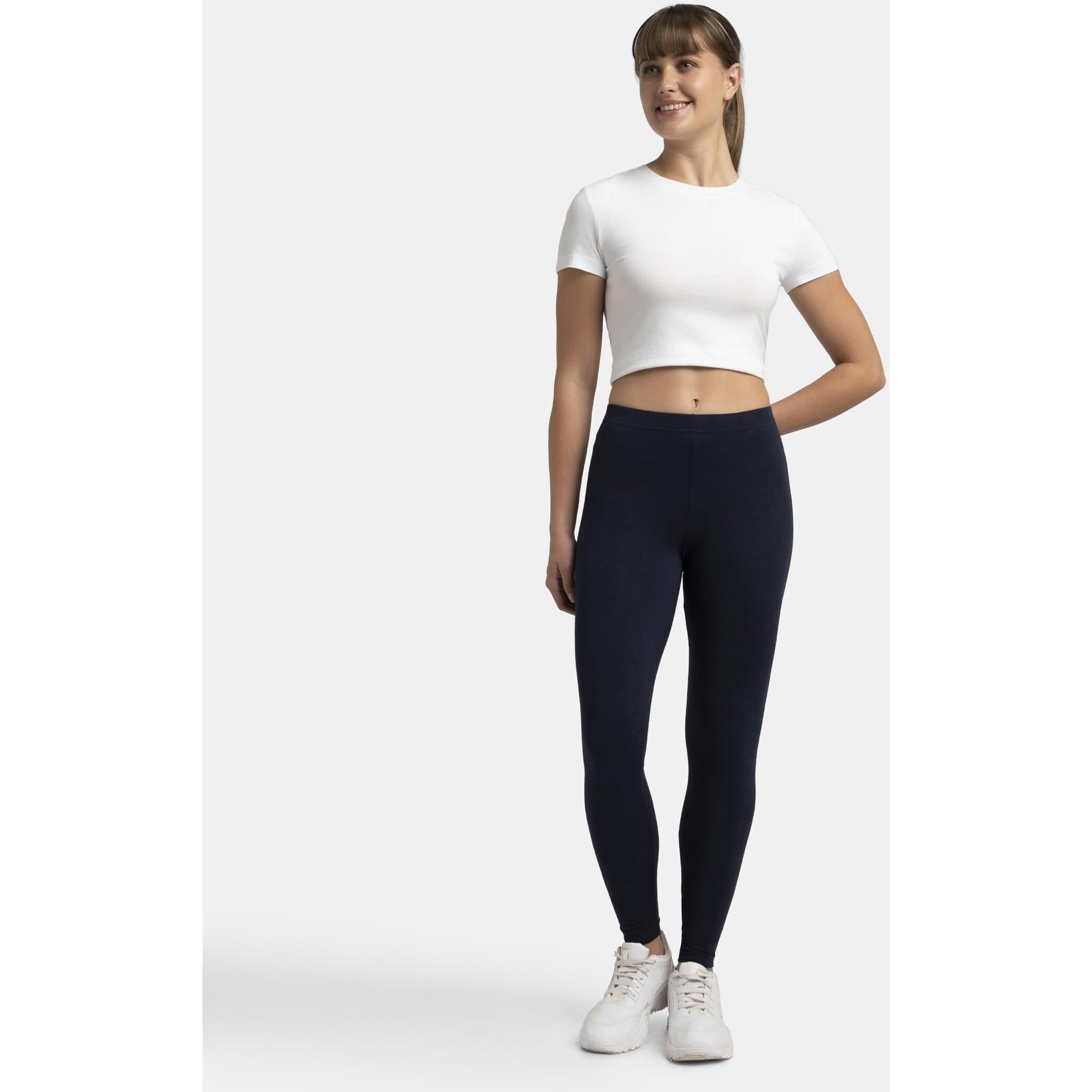 Jockey Women's Super Combed Cotton Elastane Stretch Slim Fit Leggings with Ultrasoft Waistband_Style_AW87_Navy Blazer_L