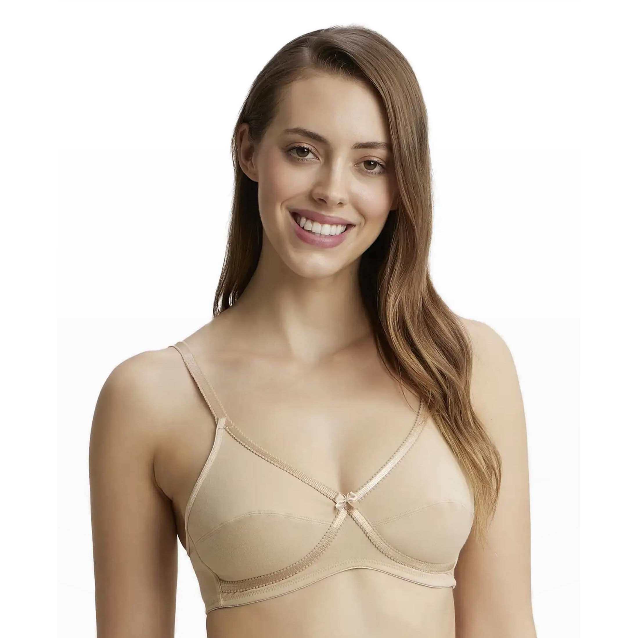 Jockey 1242 Women's Wirefree Non Padded Super Combed Cotton Elastane Stretch Medium Coverage Cross Over Everyday Bra with Adjustable Straps_Skin_40B