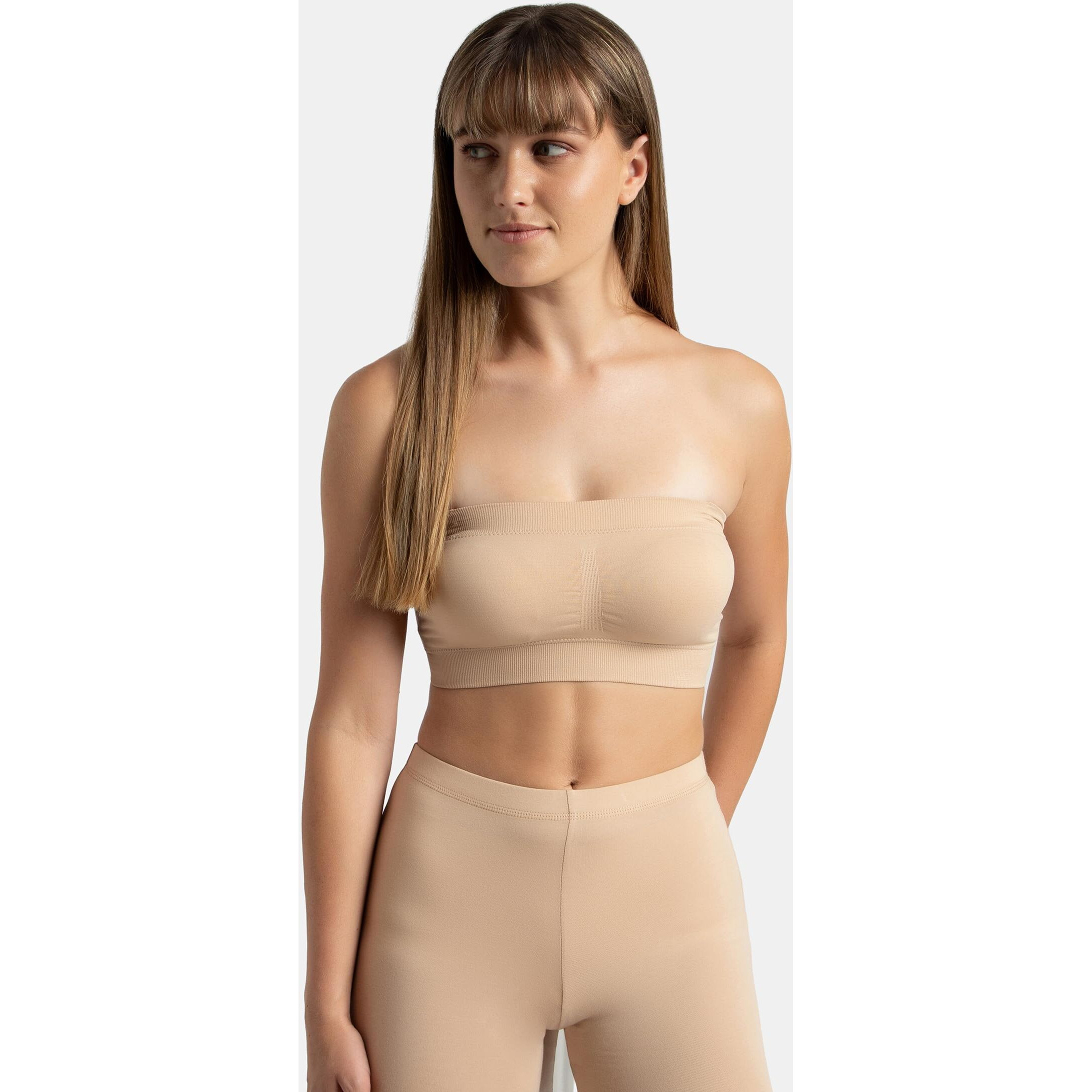 Jockey Women's Wirefree Seamless Padded Micro Touch Nylon Elastane Stretch Full Coverage Bandeau Bra with Removeable Pads & Detachable Transparent Strap_Style_1545_Light Skin_S