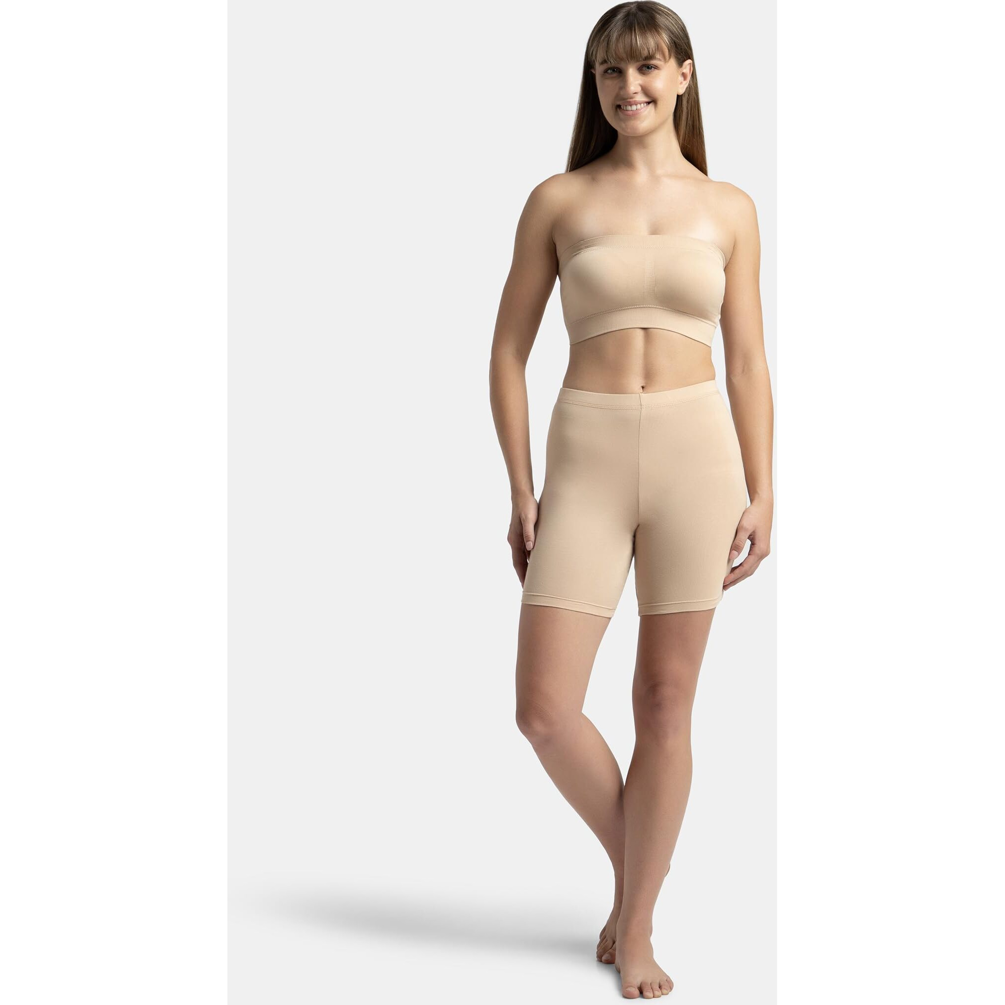Jockey Women's Wirefree Seamless Padded Micro Touch Nylon Elastane Stretch Full Coverage Bandeau Bra with Removeable Pads & Detachable Transparent Strap_Style_1545_Light Skin_XL