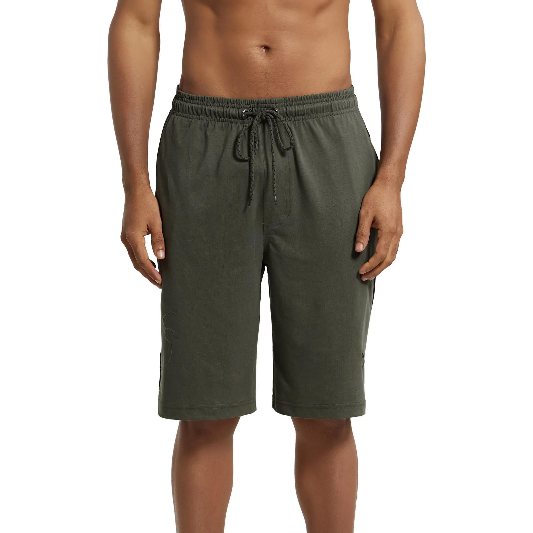 Jockey Straight Fit Sports Shorts for Men with Drawstring 9426_Deep Olive & Black_XXL