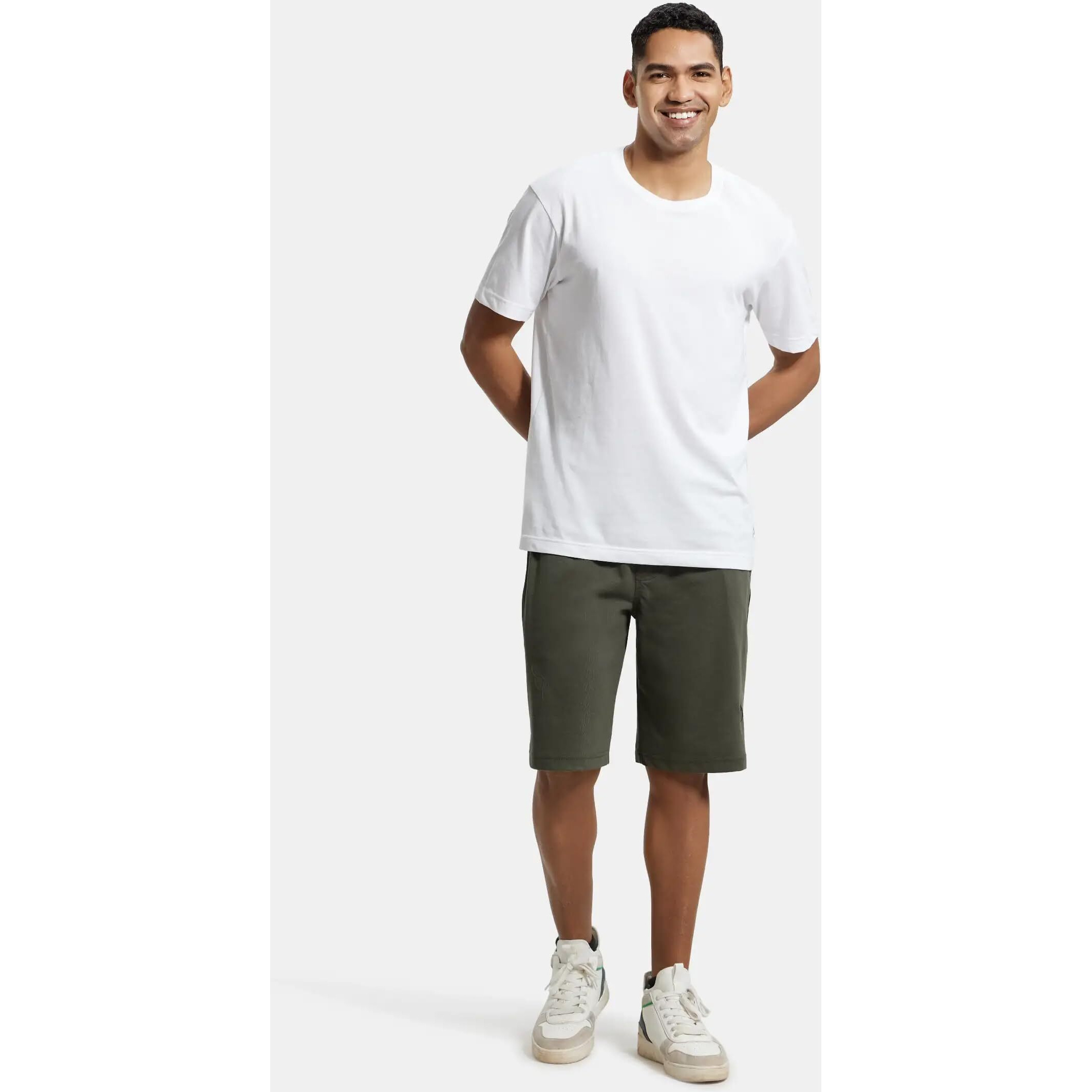 Jockey Straight Fit Sports Shorts for Men with Drawstring 9426_Deep Olive & Black_XXL