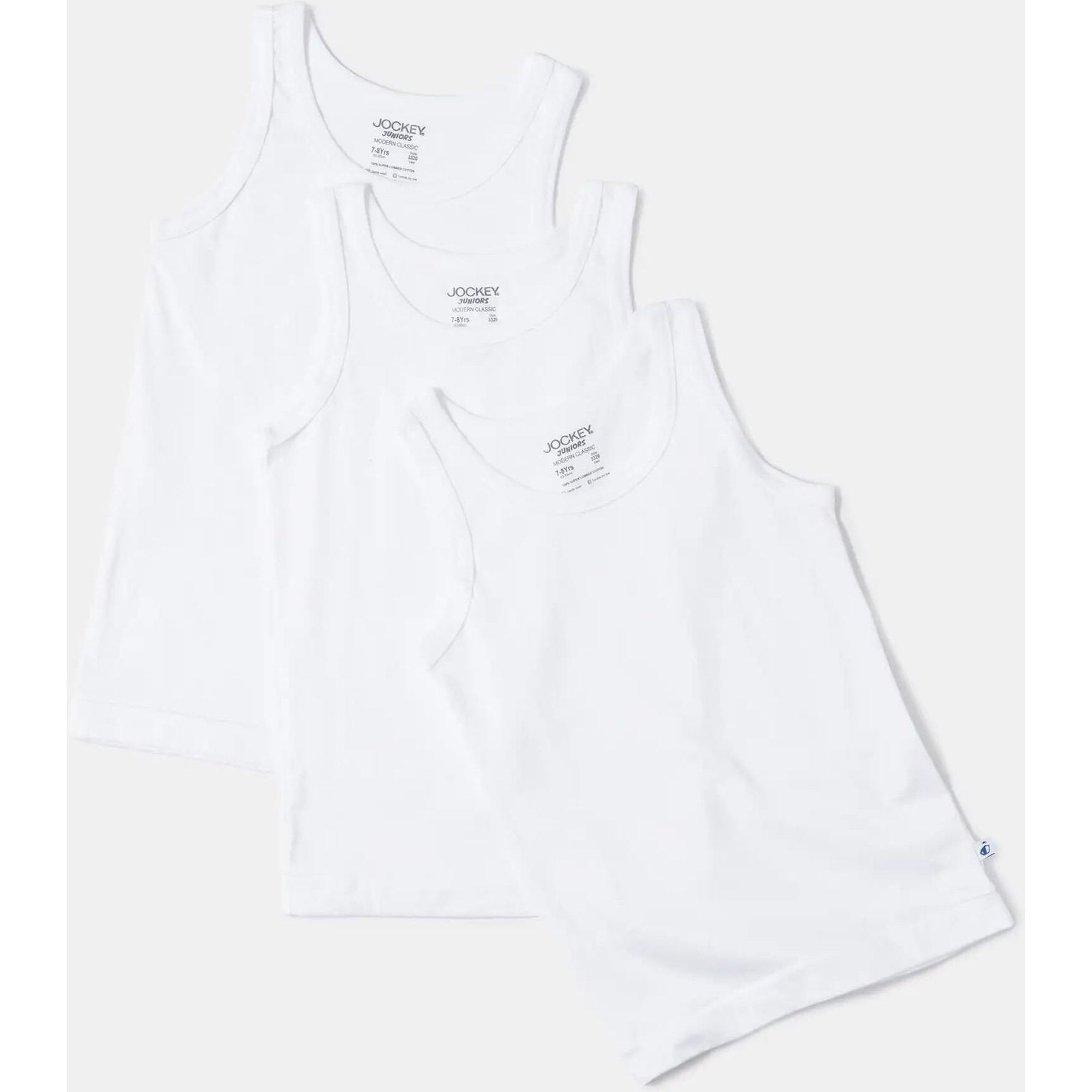 Jockey Unisex 3320 Boy's Super Combed Cotton Round Neck Sleeveless Regular Fit Vest (Pack of 3)_White_3-4 Yrs