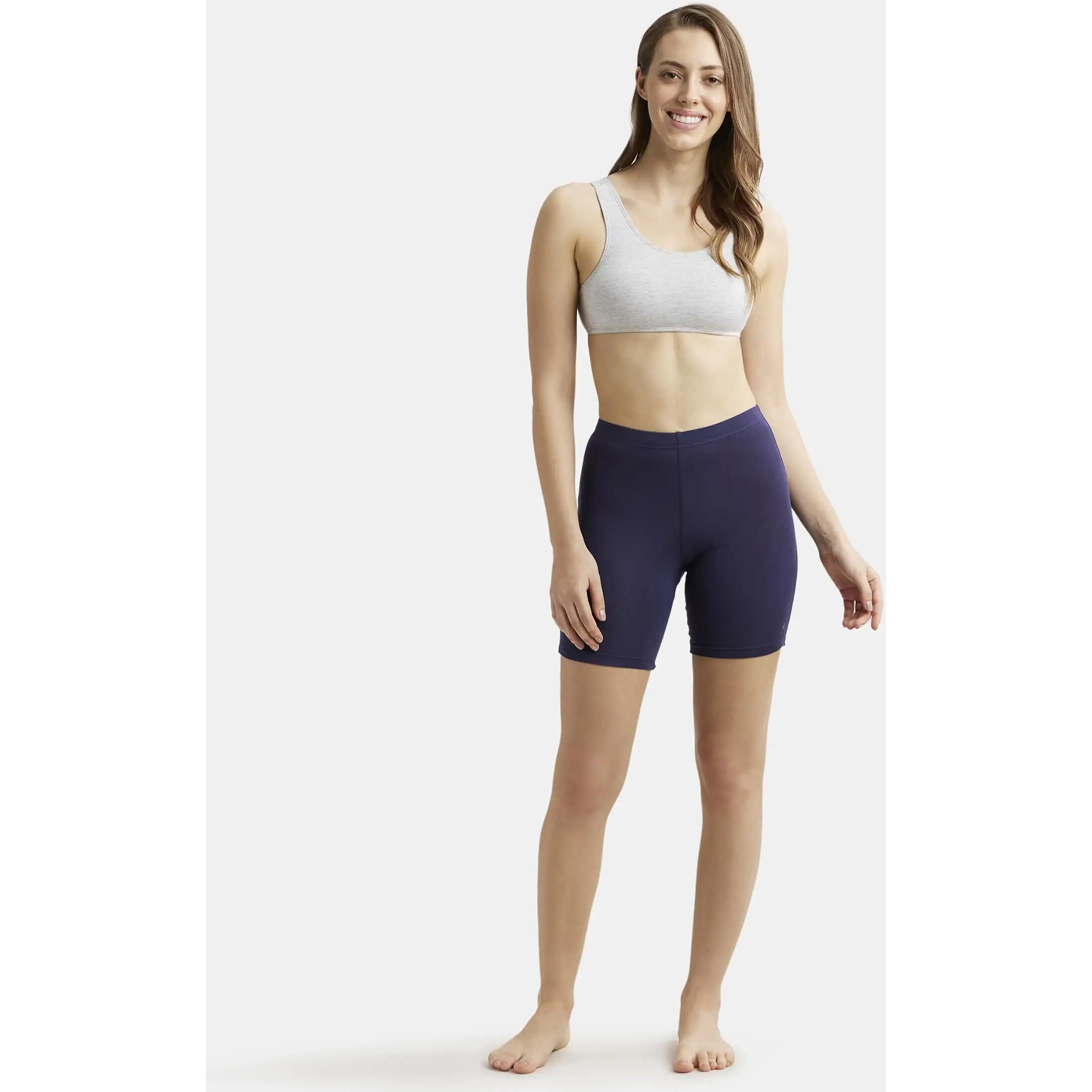 Jockey 1529 Women's High Coverage Super Combed Cotton Elastane Stretch Mid Waist Shorties with Concealed Waistband_Classic Navy_XXL
