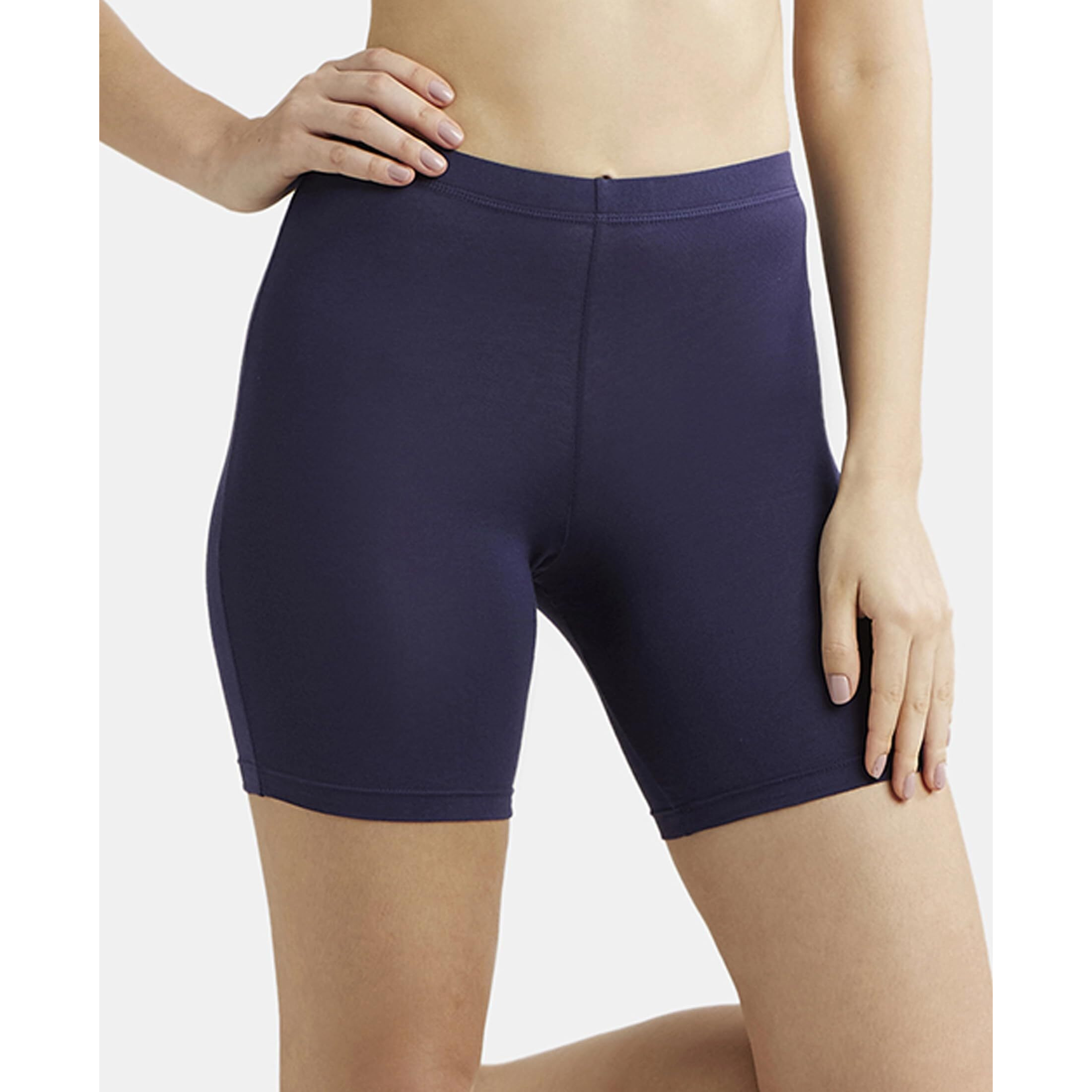 Jockey 1529 Women's High Coverage Super Combed Cotton Elastane Stretch Mid Waist Shorties with Concealed Waistband_Classic Navy_XXL