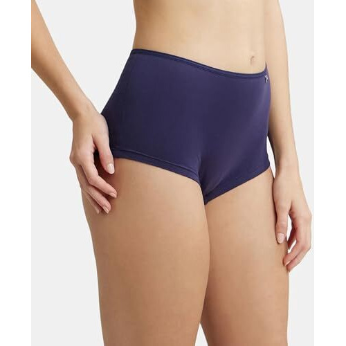 Jockey SS04 Women's High Coverage Super Combed Cotton Elastane Stretch Mid Waist Boy Shorts with Concealed Waistband and StayFresh Treatment_Classic Navy_XXL
