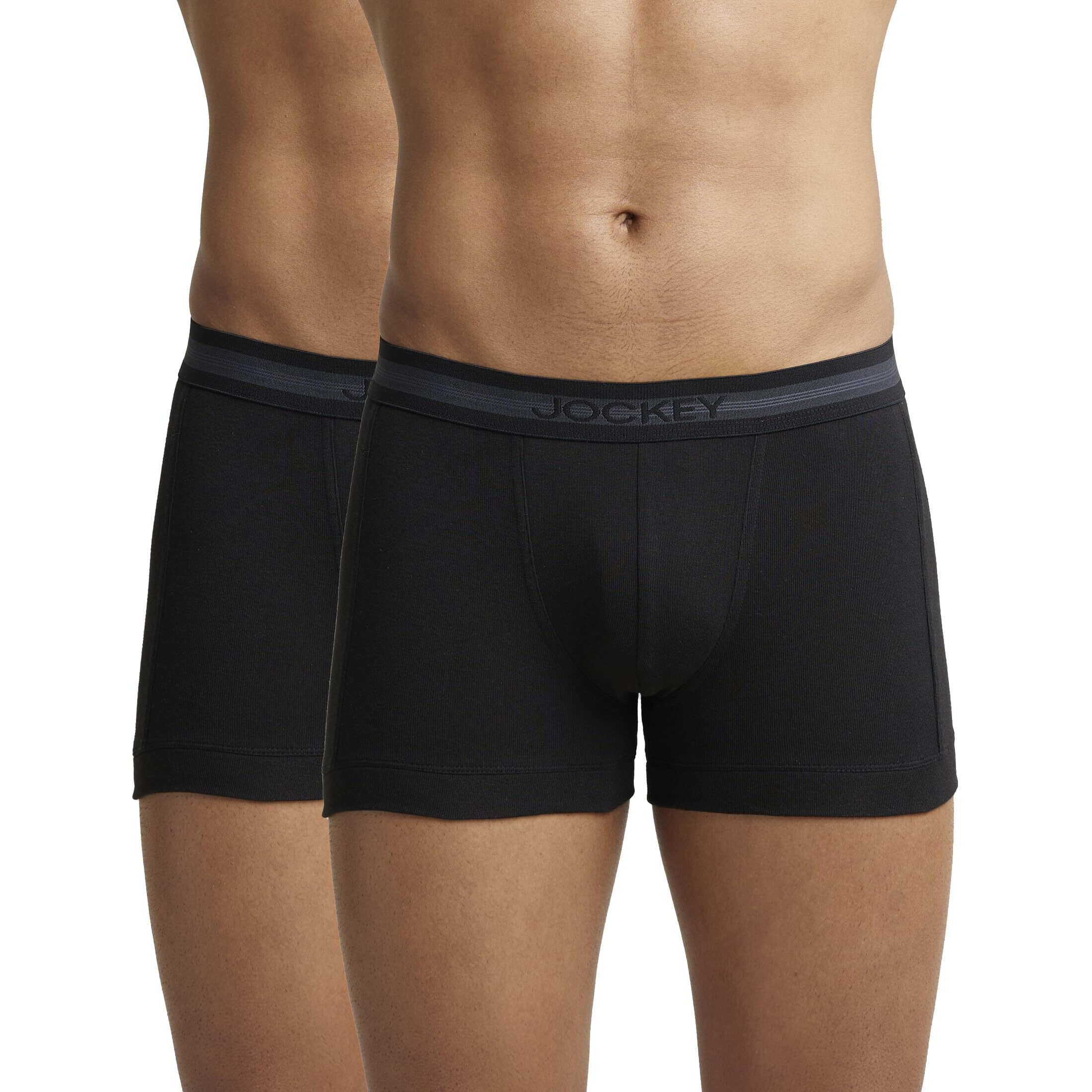 Jockey Men's Super Combed Cotton Rib Solid Trunk with Stay Fresh Properties (Pack of 2)_Style_1015_Black_L