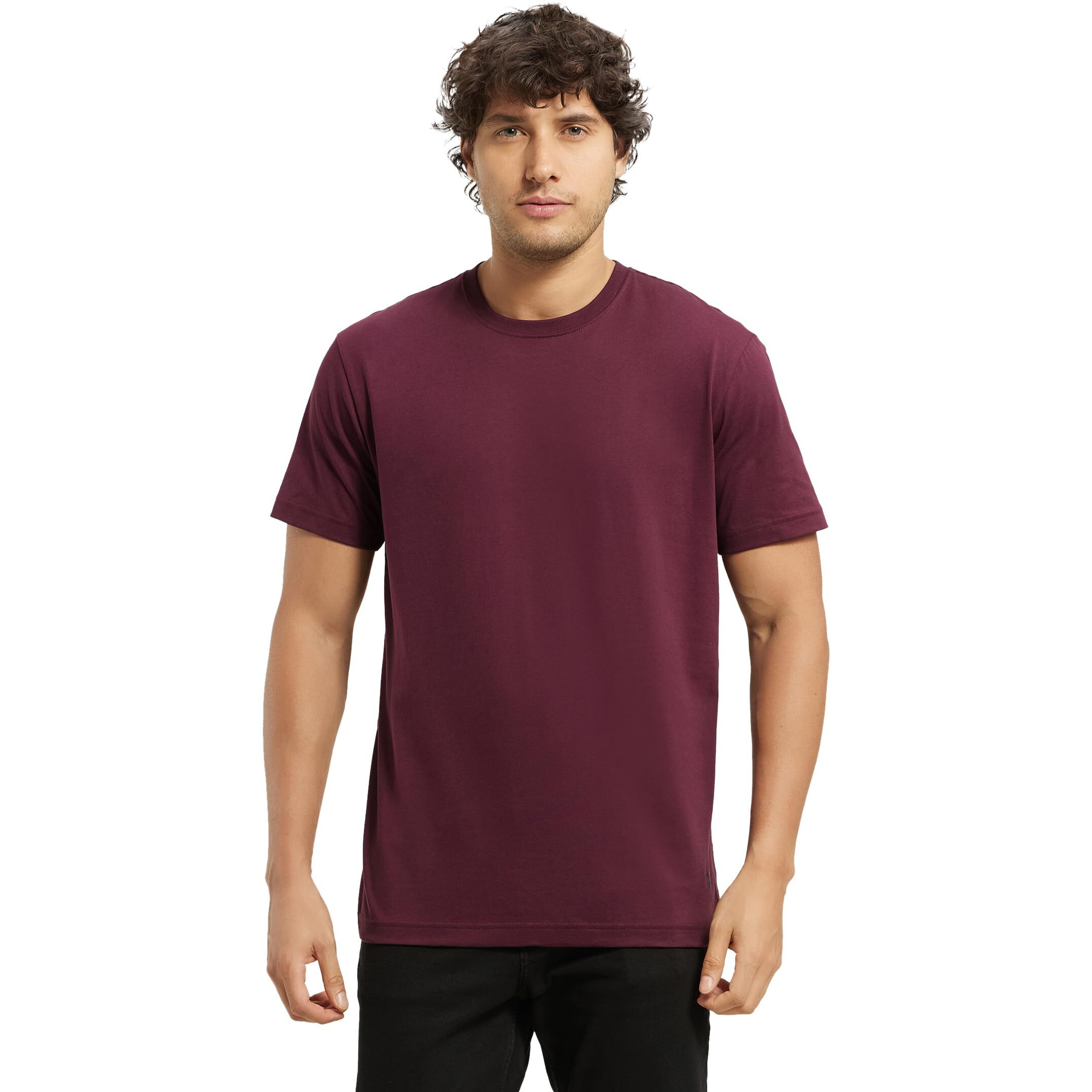 Jockey Men's Regular Fit Round Neck Half Sleeved T-Shirt 2714_Wine Tasting_M
