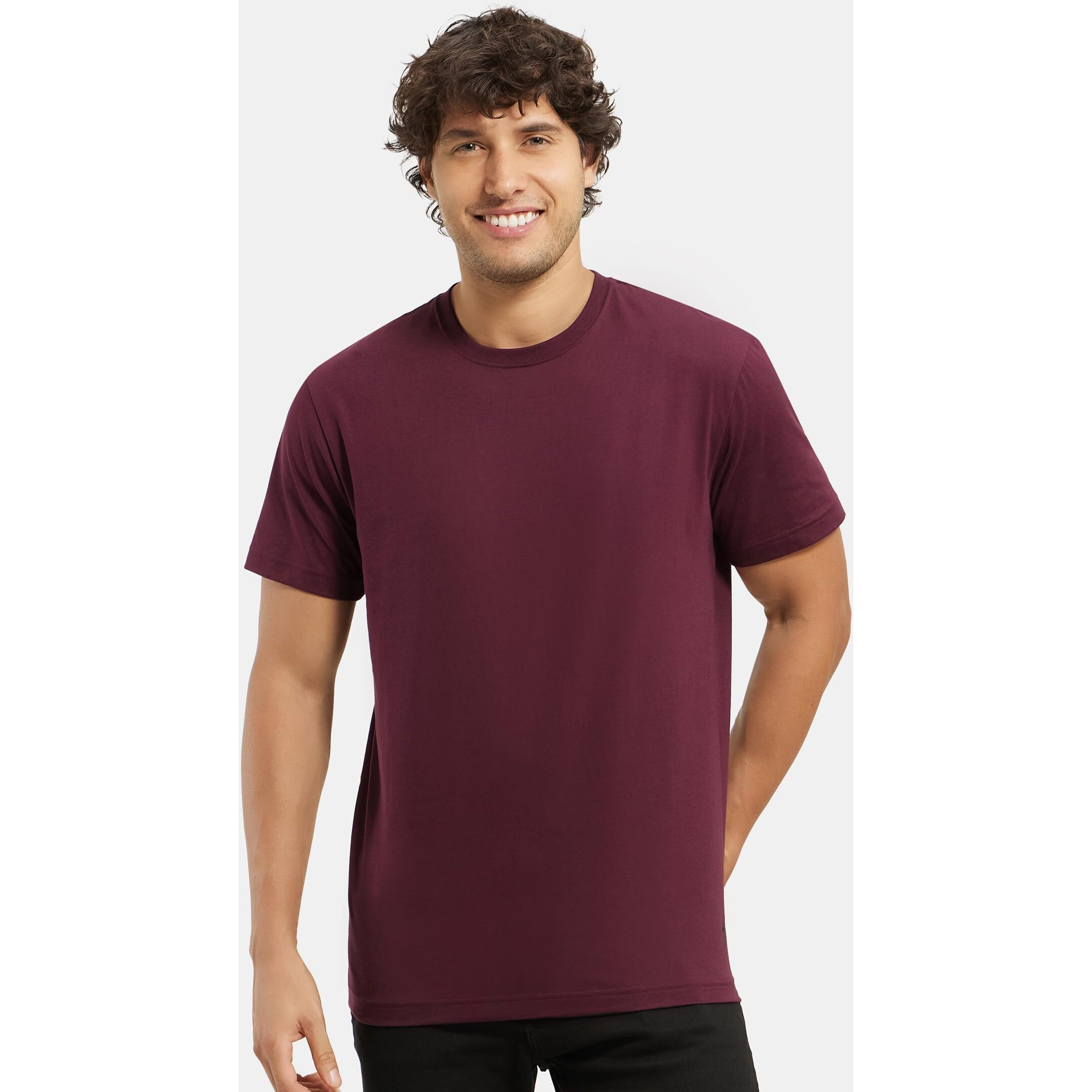 Jockey Men's Regular Fit Round Neck Half Sleeved T-Shirt 2714_Wine Tasting_M