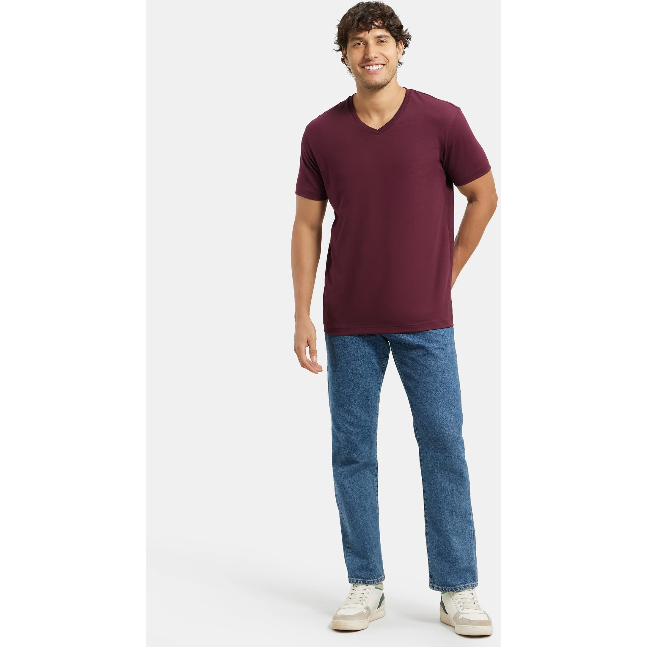 Jockey Men's Regular Fit V Neck Half Sleeved T-Shirt 2726_Wine Tasting_L