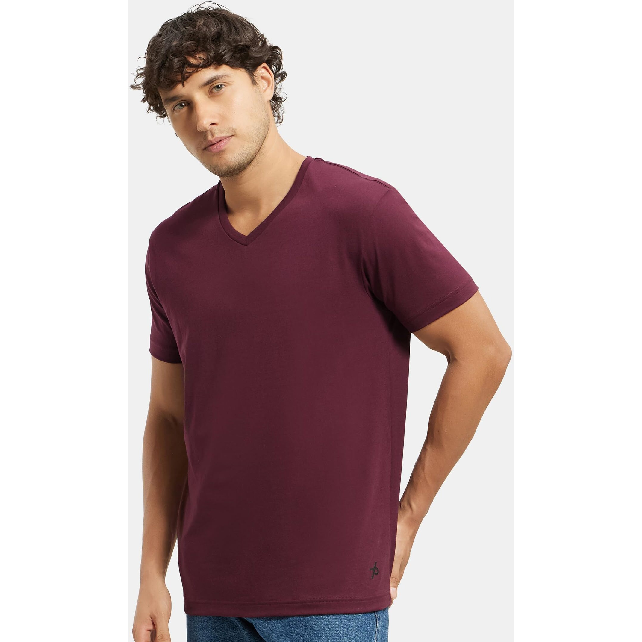 Jockey Men's Regular Fit V Neck Half Sleeved T-Shirt 2726_Wine Tasting_L