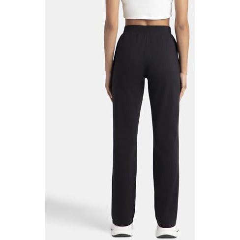 Jockey 1302 Women's Super Combed Cotton Elastane Stretch Relaxed Fit Trackpants with Side Pockets_Black_XL
