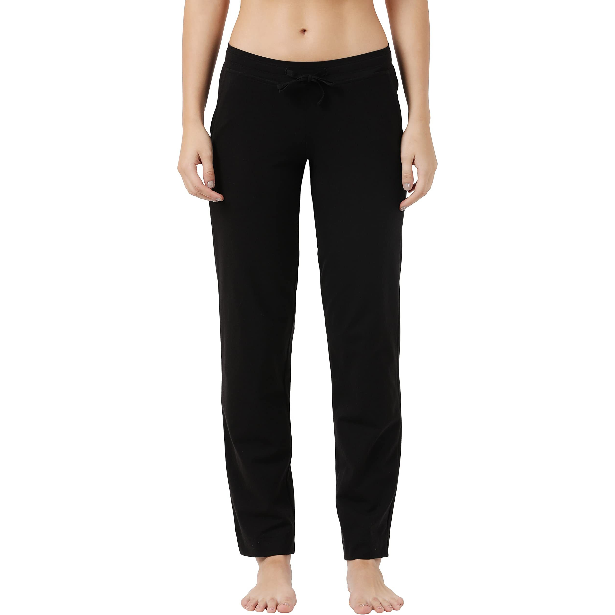 Jockey Women's Super Combed Cotton Elastane Stretch Relaxed Fit Trackpants with Side Pockets_Black_XXL