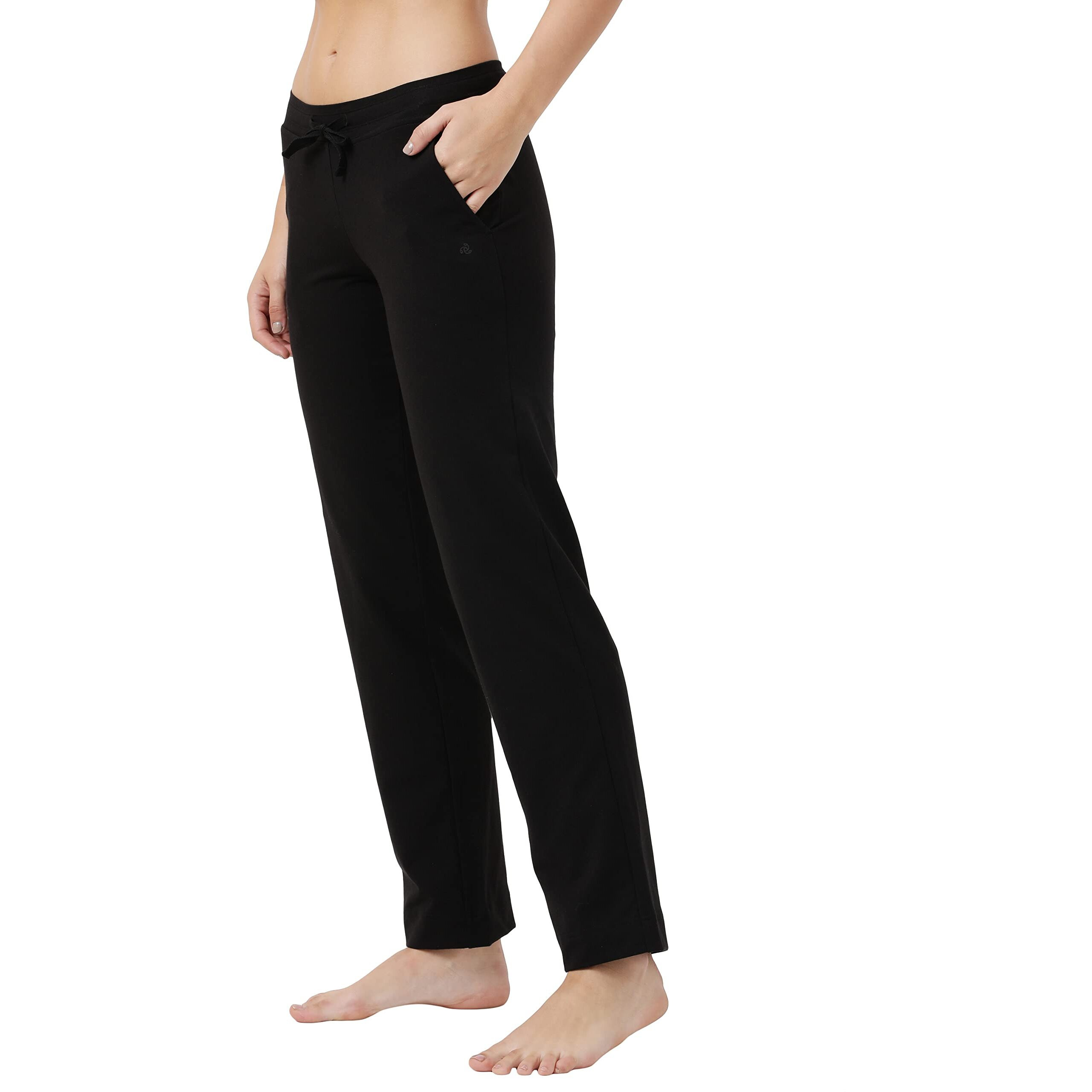 Jockey Women's Super Combed Cotton Elastane Stretch Relaxed Fit Trackpants with Side Pockets_Black_XXL