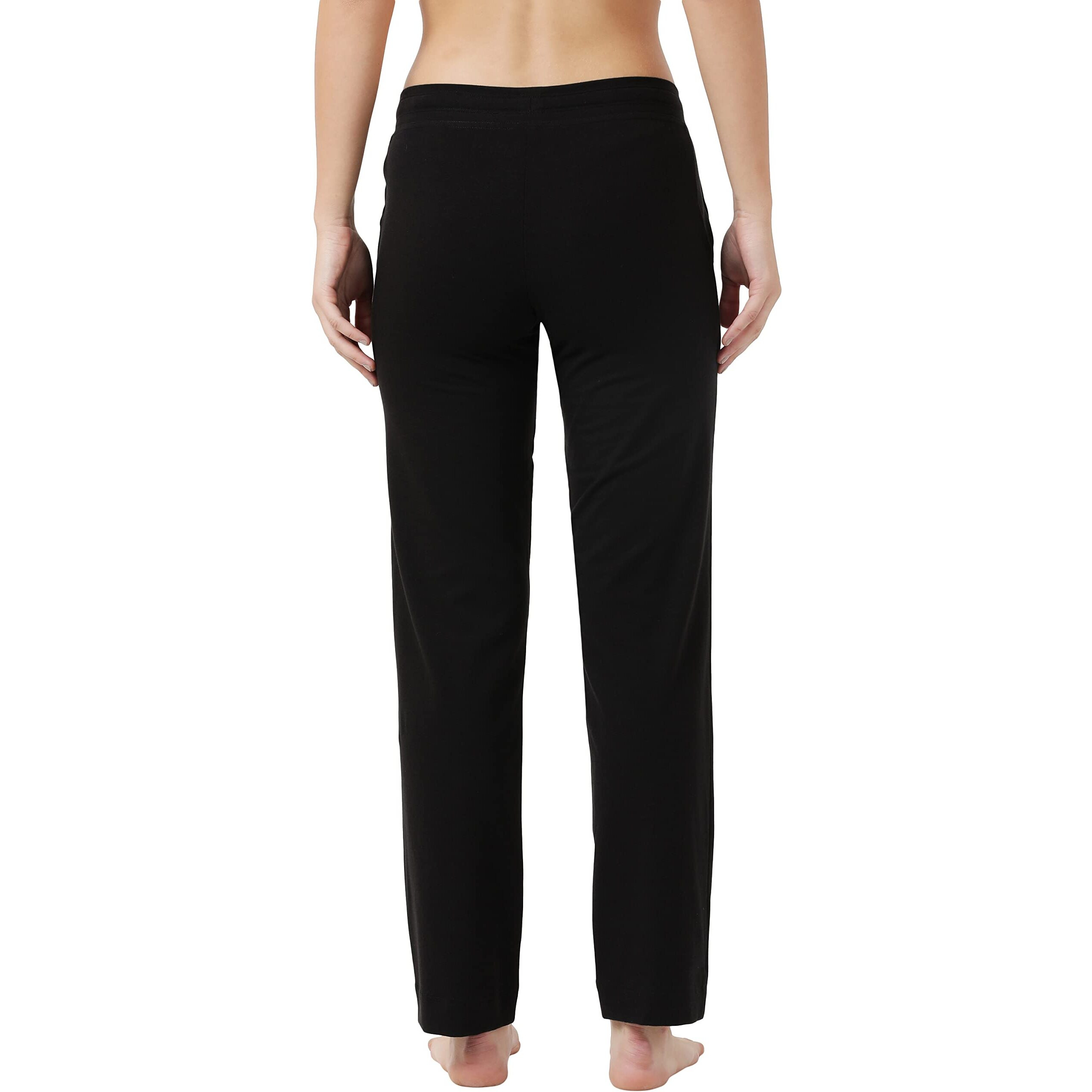 Jockey Women's Super Combed Cotton Elastane Stretch Relaxed Fit Trackpants with Side Pockets_Black_XXL