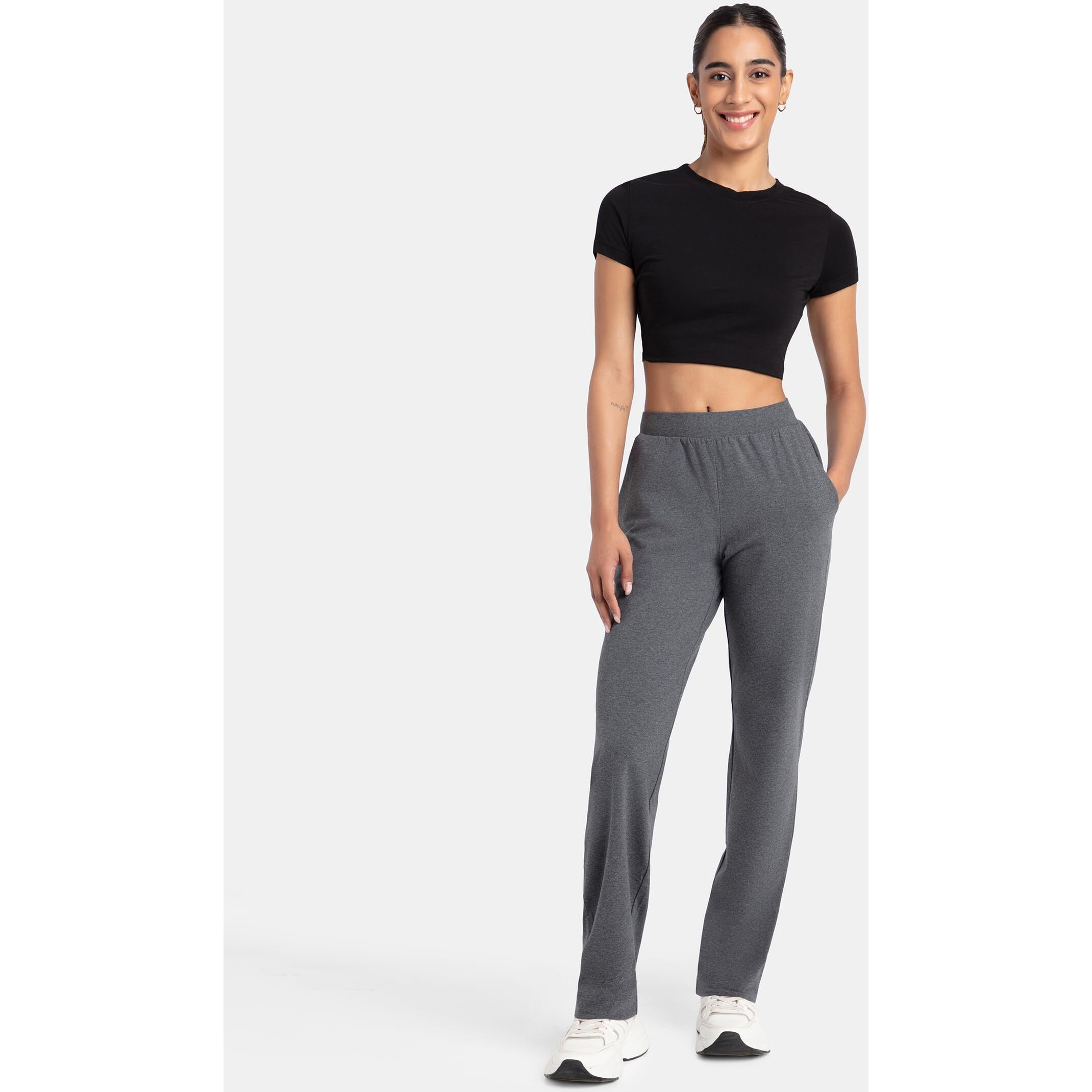Jockey Women's Regular Fit Track Pant 1302_Charcoal Melange_L