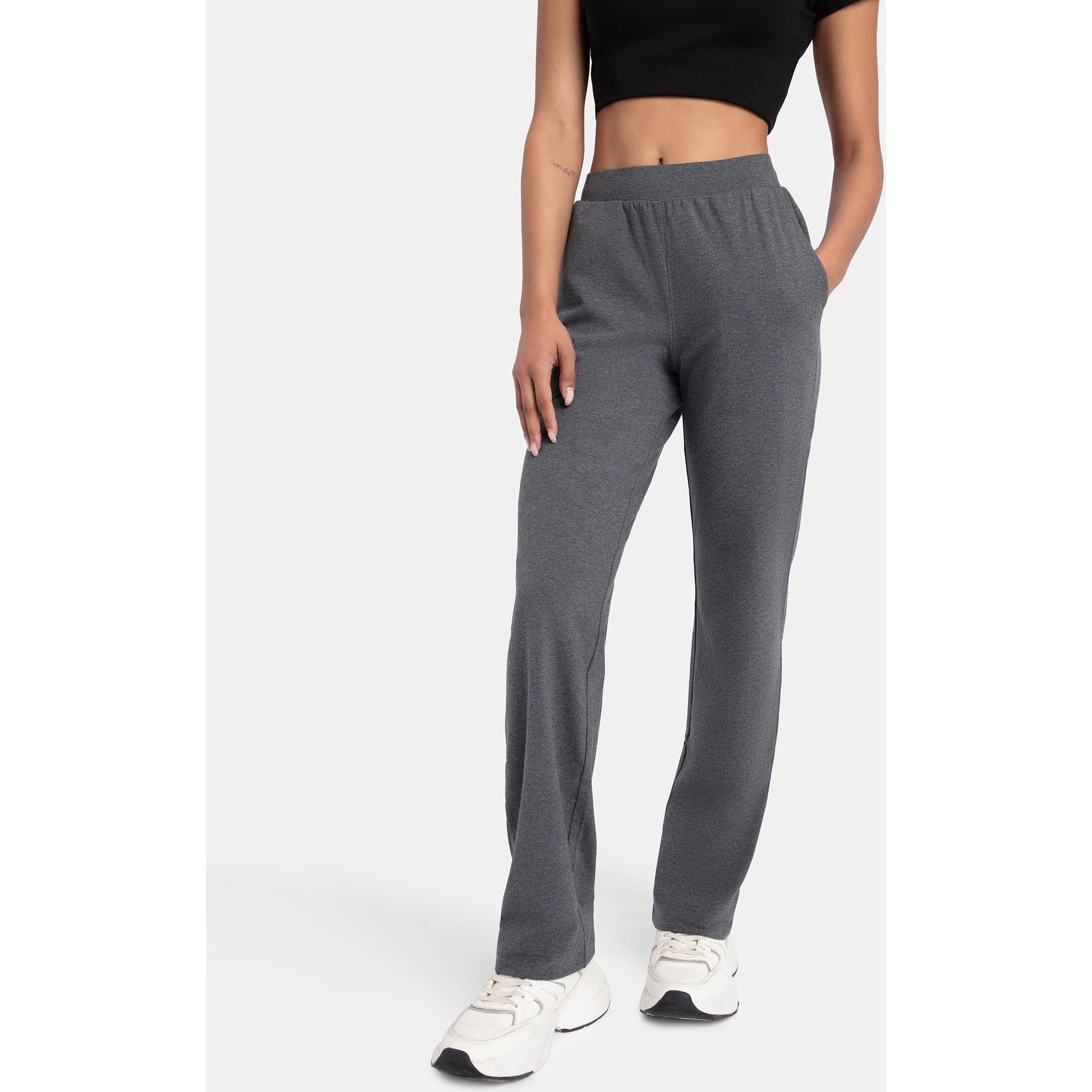 Jockey Women's Regular Fit Track Pant 1302_Charcoal Melange_L