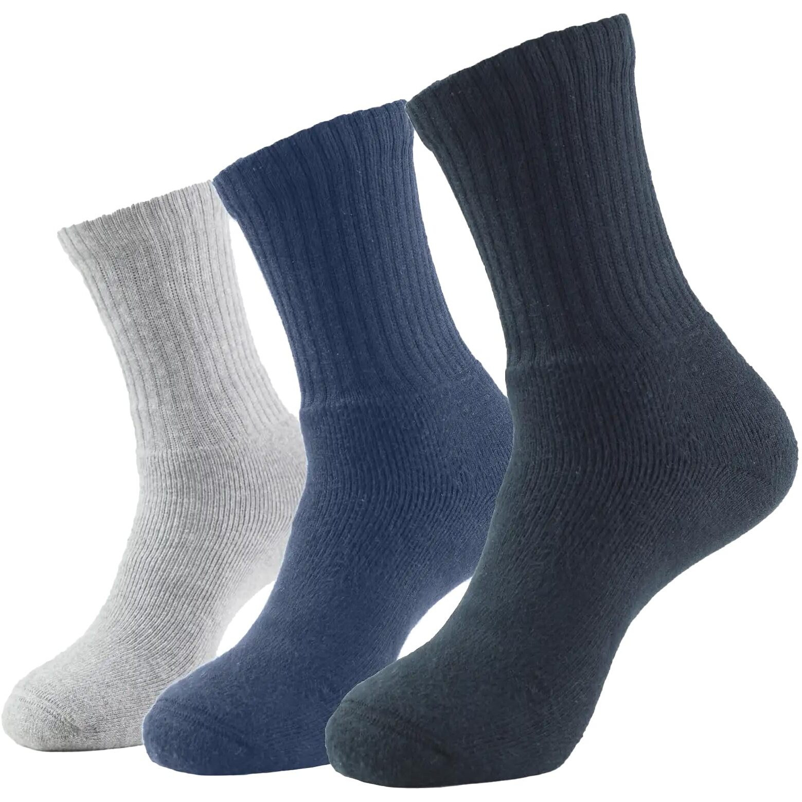 Jockey Men's Calf Length Sports Cotton Socks (Pack of 3) 7035_Black/Midgrey Mel/Navy_Free Size