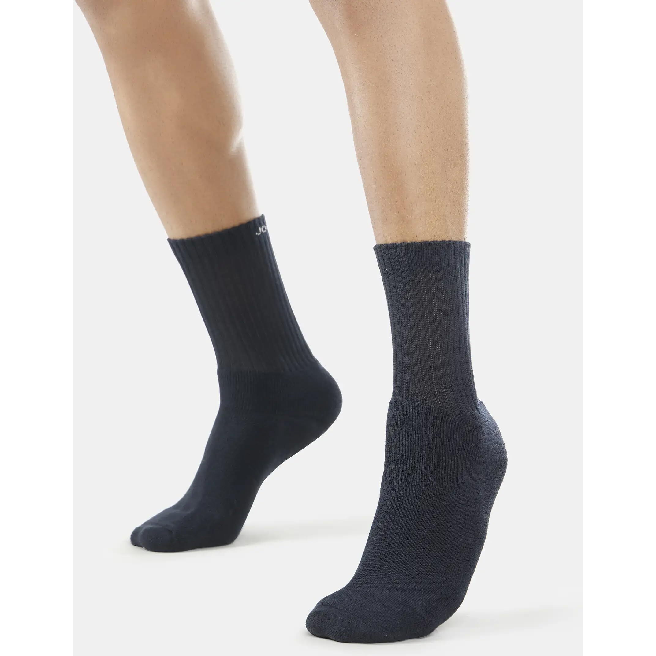 Jockey Men's Calf Length Sports Cotton Socks (Pack of 3) 7035_Black/Midgrey Mel/Navy_Free Size