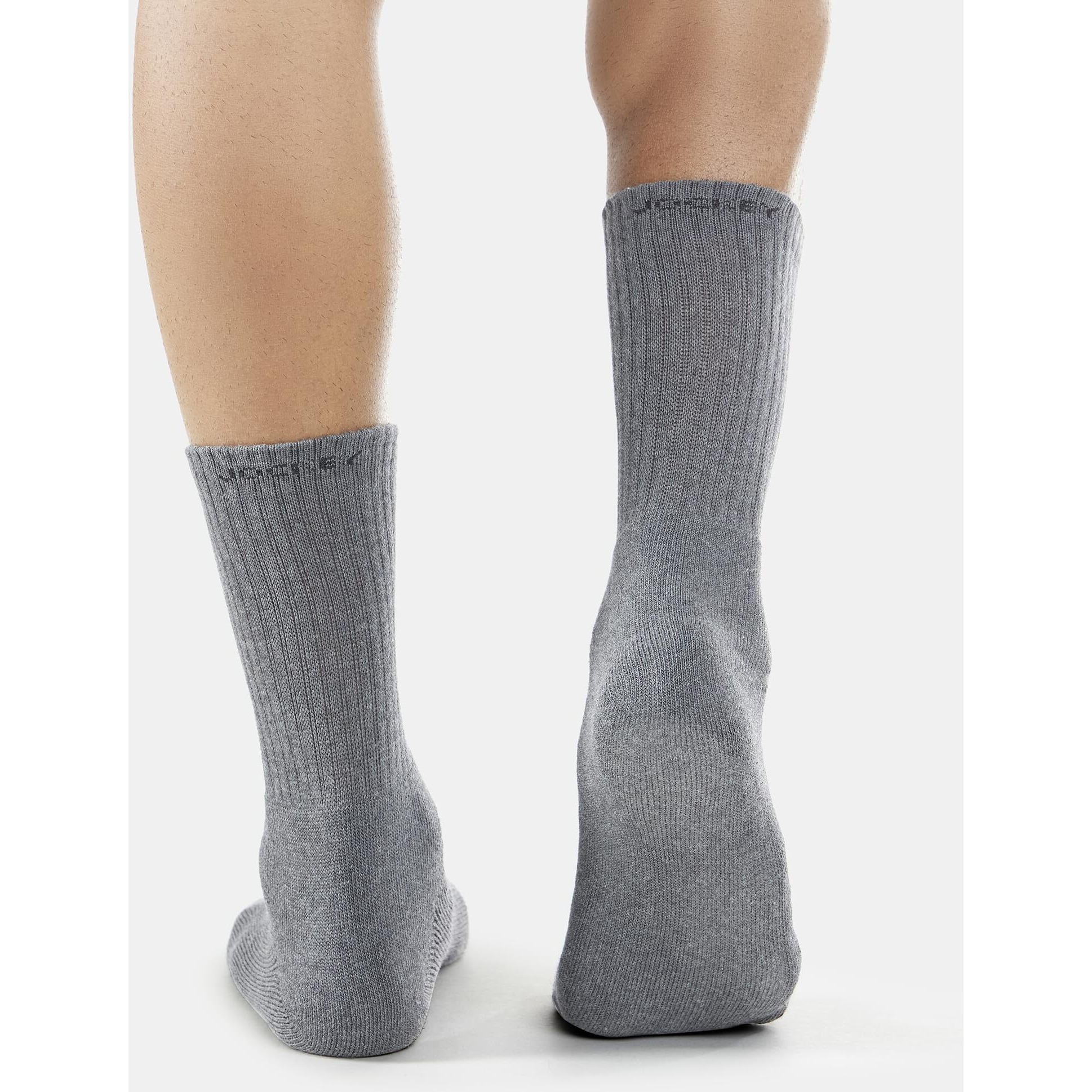 Jockey Men's Calf Length Sports Cotton Socks (Pack of 3) 7035_Black/Navy/Charcoal Mel_Free Size