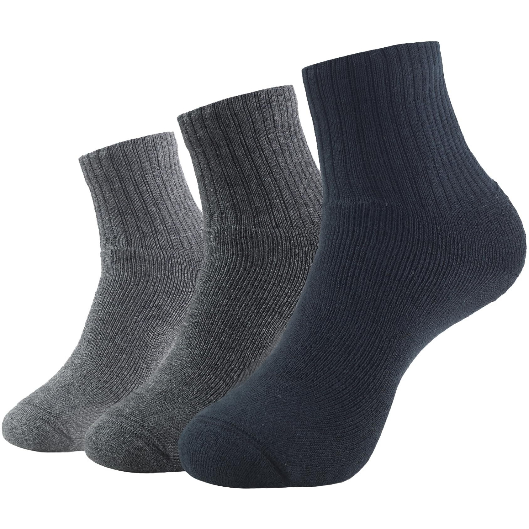 Jockey Men's Ankle Length Sports Cotton Socks (Pack of 3) 7036_Black/Midgrey Mel/Char Mel_Free Size
