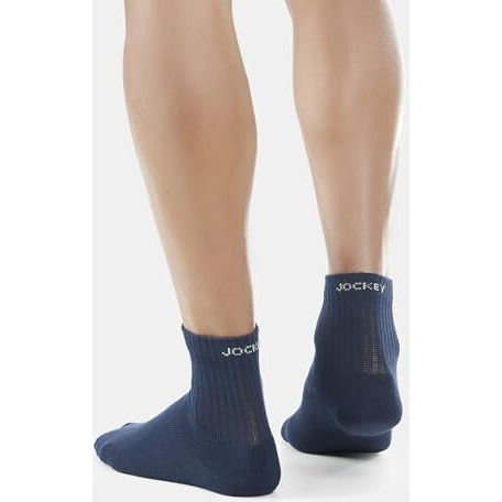 Jockey Men's Ankle Length Sports Cotton Socks (Pack of 3) 7036_Black/Midgrey Mel/Navy_Free Size