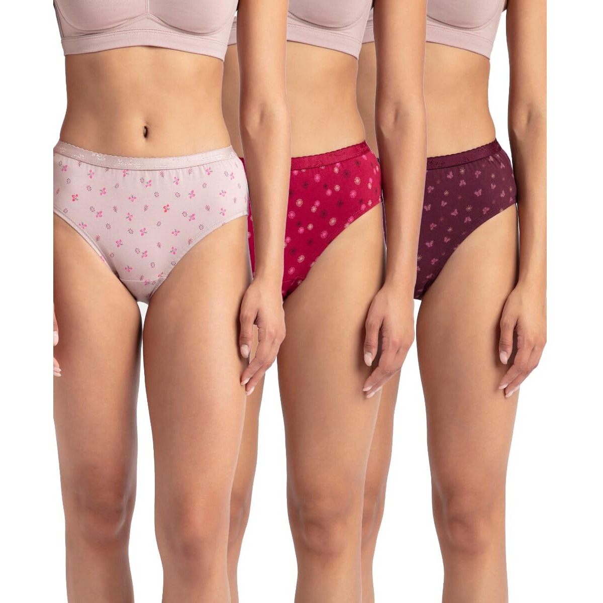 Jockey 1523 Women's High Coverage Super Combed Cotton Mid Waist Hipster with Ultrasoft Exposed Waistband and StayFresh Treatment (Pack of 3_Prints May Vary)_Dark Prints_M