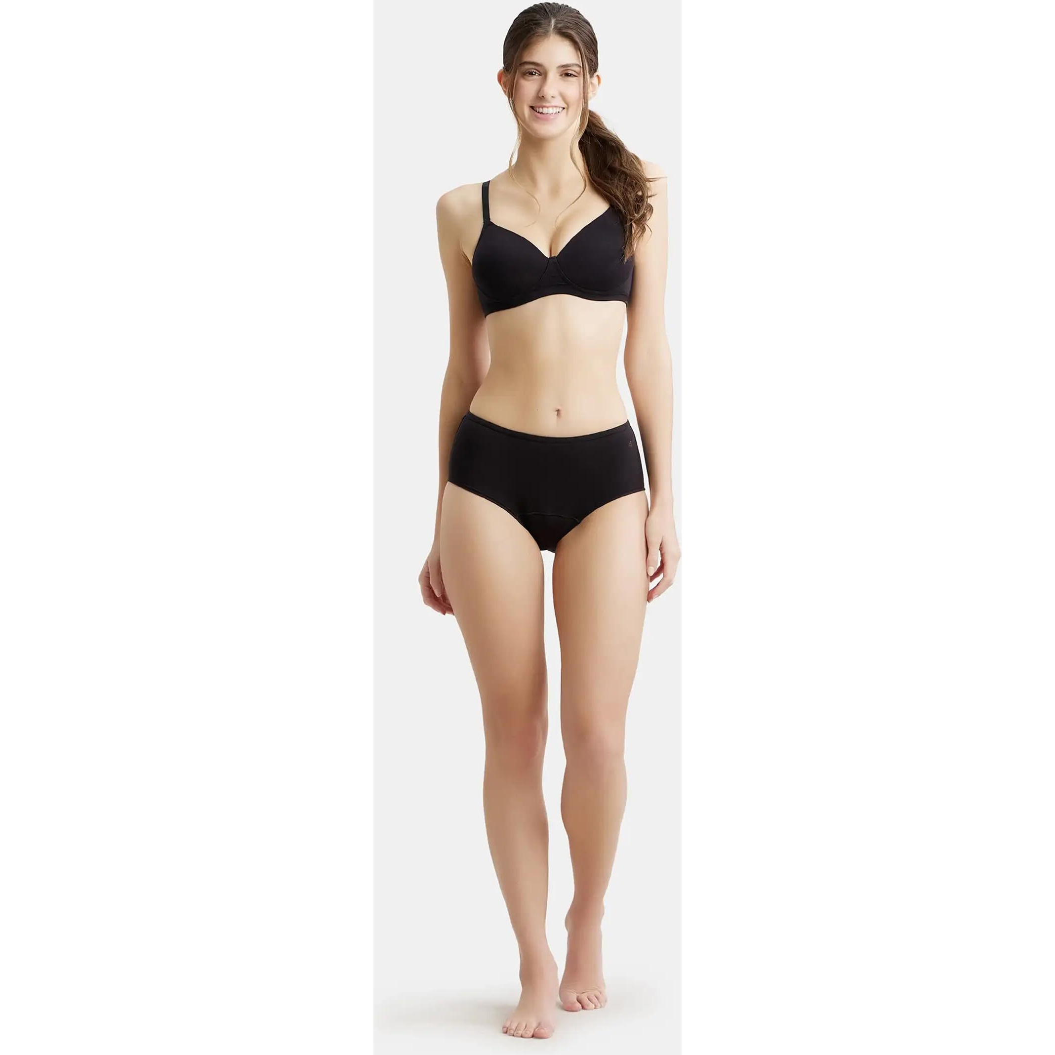 Jockey SW05 Women's Super Combed Cotton Elastane Stretch Period Panty with Stay Fresh Treatment & Leak Proof Inner Absorbent Layer_Black_M