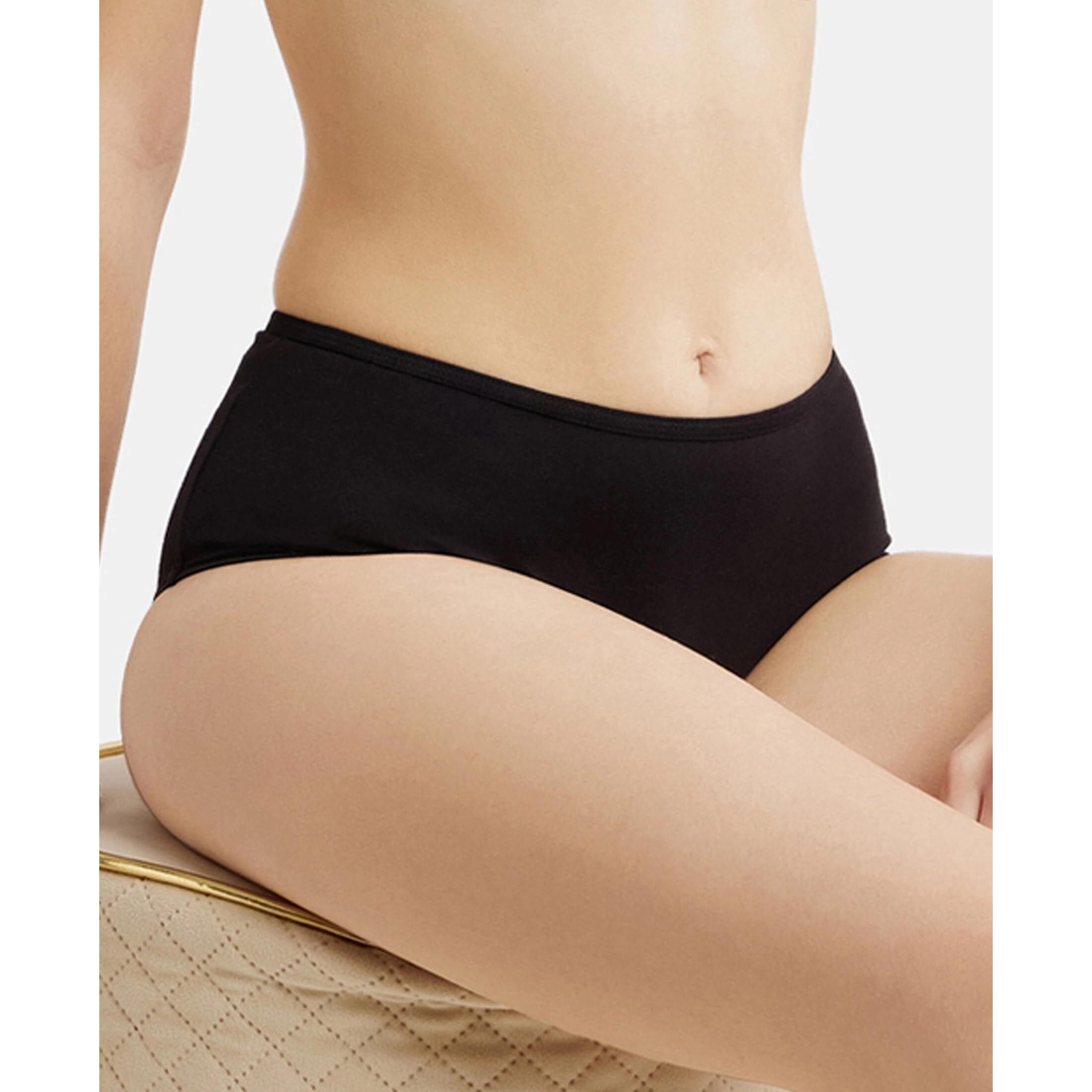 Jockey SW05 Women's Super Combed Cotton Elastane Stretch Period Panty with Stay Fresh Treatment & Leak Proof Inner Absorbent Layer_Black_M