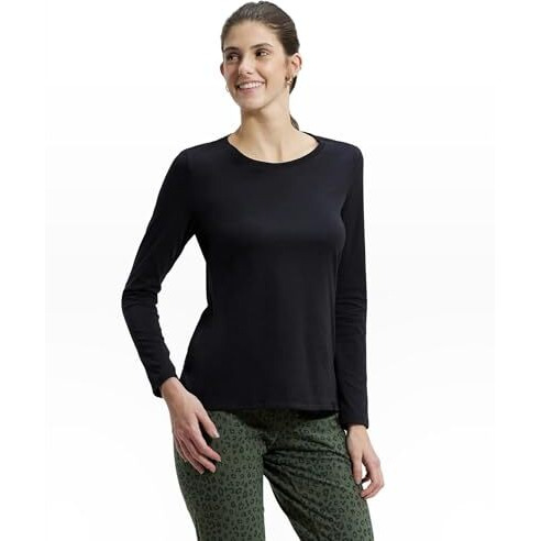 Jockey Women's Super Combed Cotton Rich Relaxed Fit Solid Round Neck Full Sleeve T-Shirt_Style_A140_Black_M