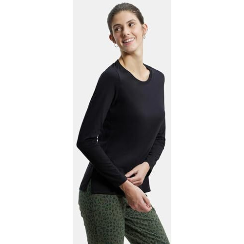 Jockey Women's Super Combed Cotton Rich Relaxed Fit Solid Round Neck Full Sleeve T-Shirt_Style_A140_Black_M