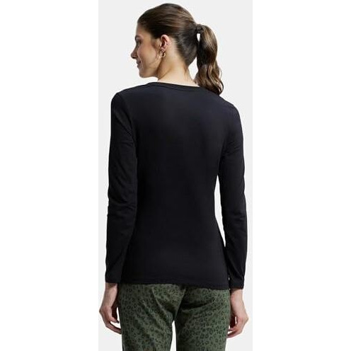Jockey Women's Super Combed Cotton Rich Relaxed Fit Solid Round Neck Full Sleeve T-Shirt_Style_A140_Black_M