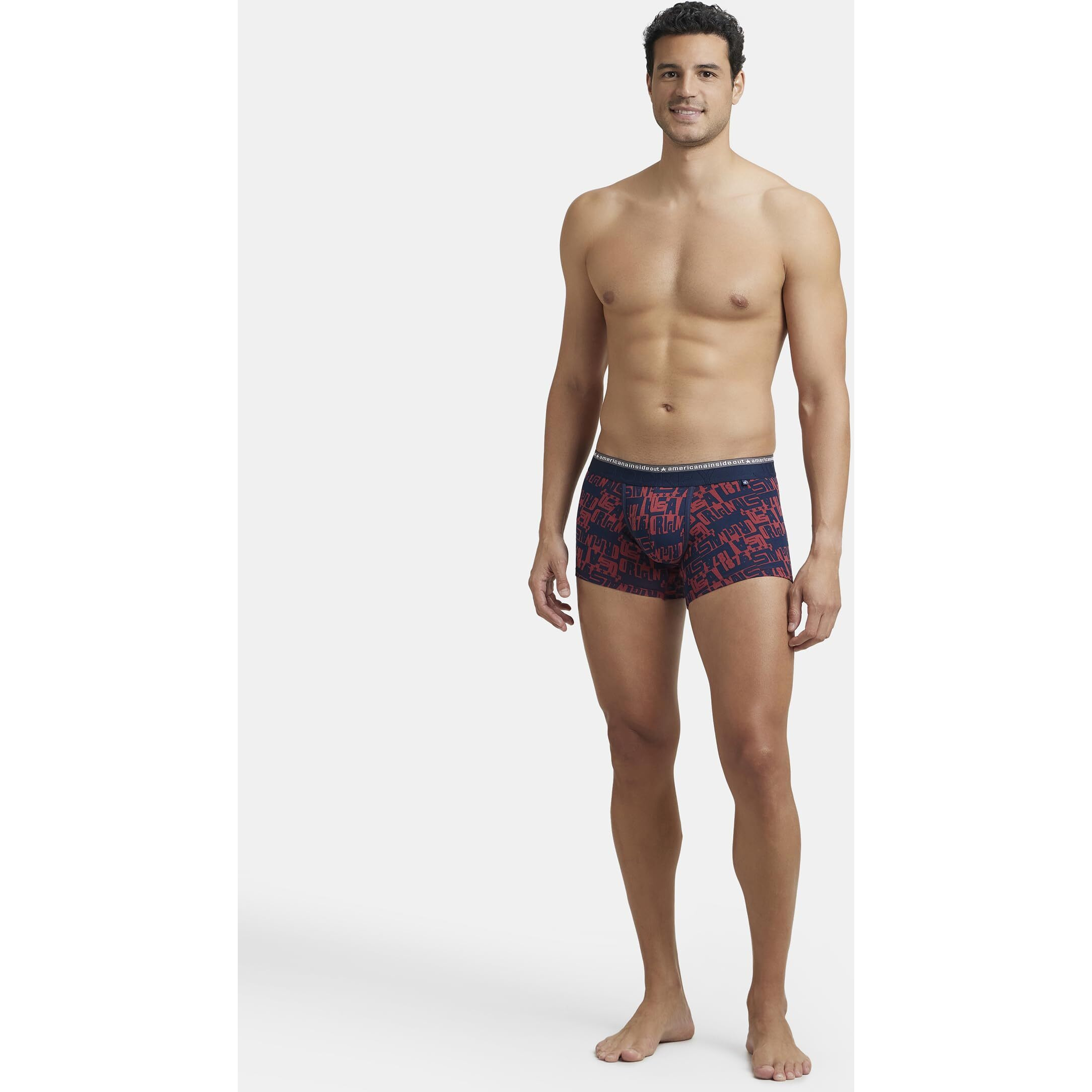 Jockey Men's Super Combed Cotton Elastane Stretch Printed Trunks with Ultrasoft and Durable Waistband_US63_Brick Red_M