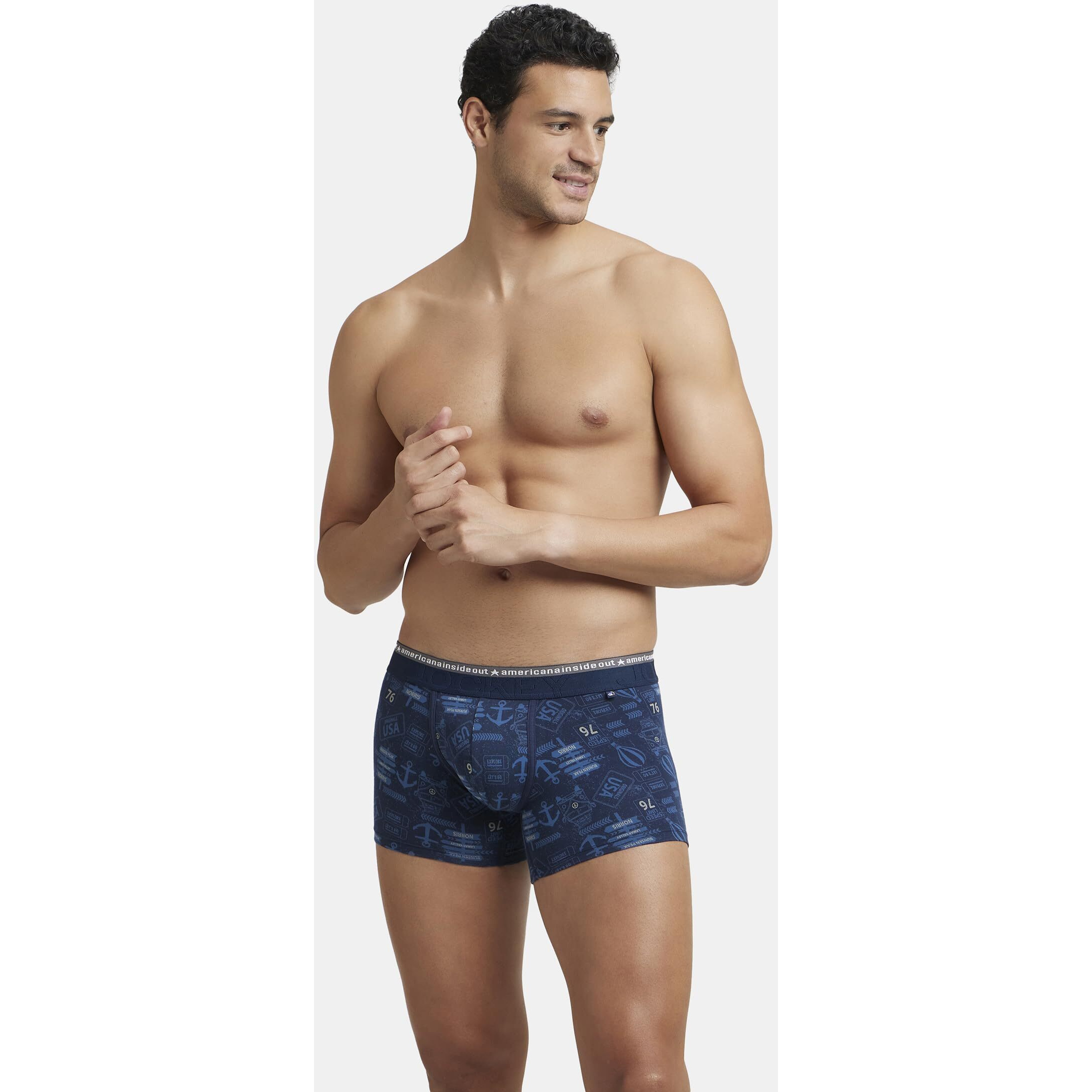 Jockey Men's Super Combed Cotton Elastane Stretch Printed Trunks with Ultrasoft and Durable Waistband_US63_Navy_L