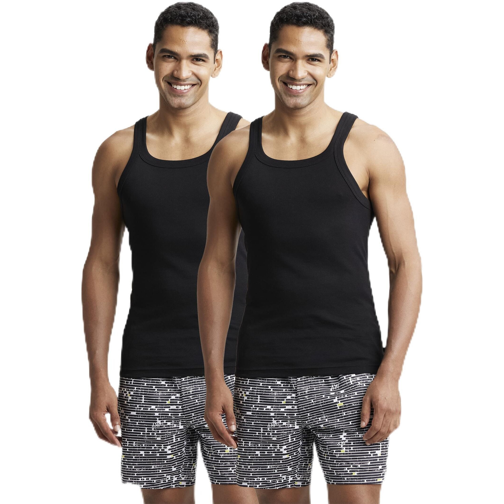 Jockey US26 Men's Super Combed Cotton Rib Square Neckline Gym Vest (Pack of 2)_Black_L