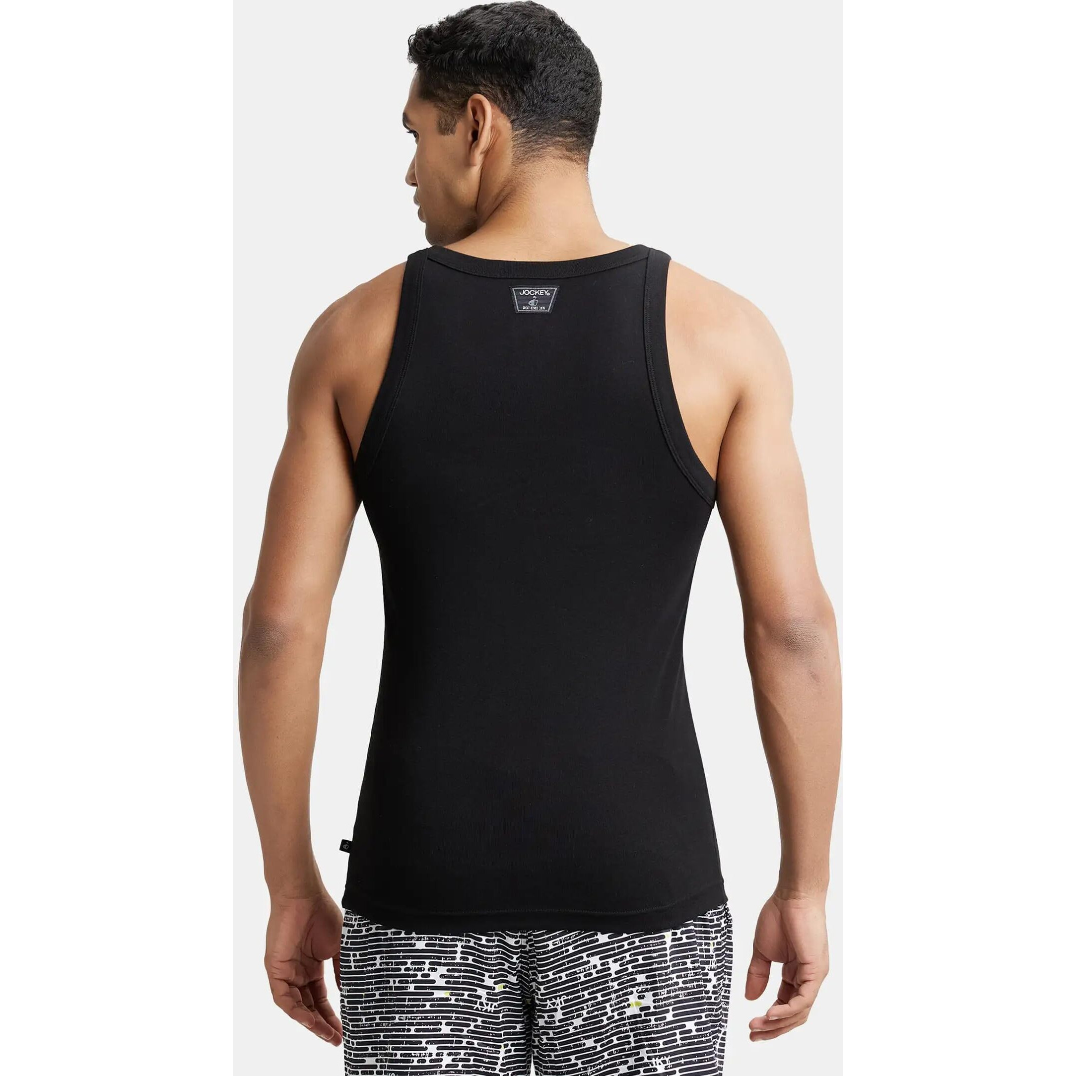 Jockey US26 Men's Super Combed Cotton Rib Square Neckline Gym Vest (Pack of 2)_Black_L
