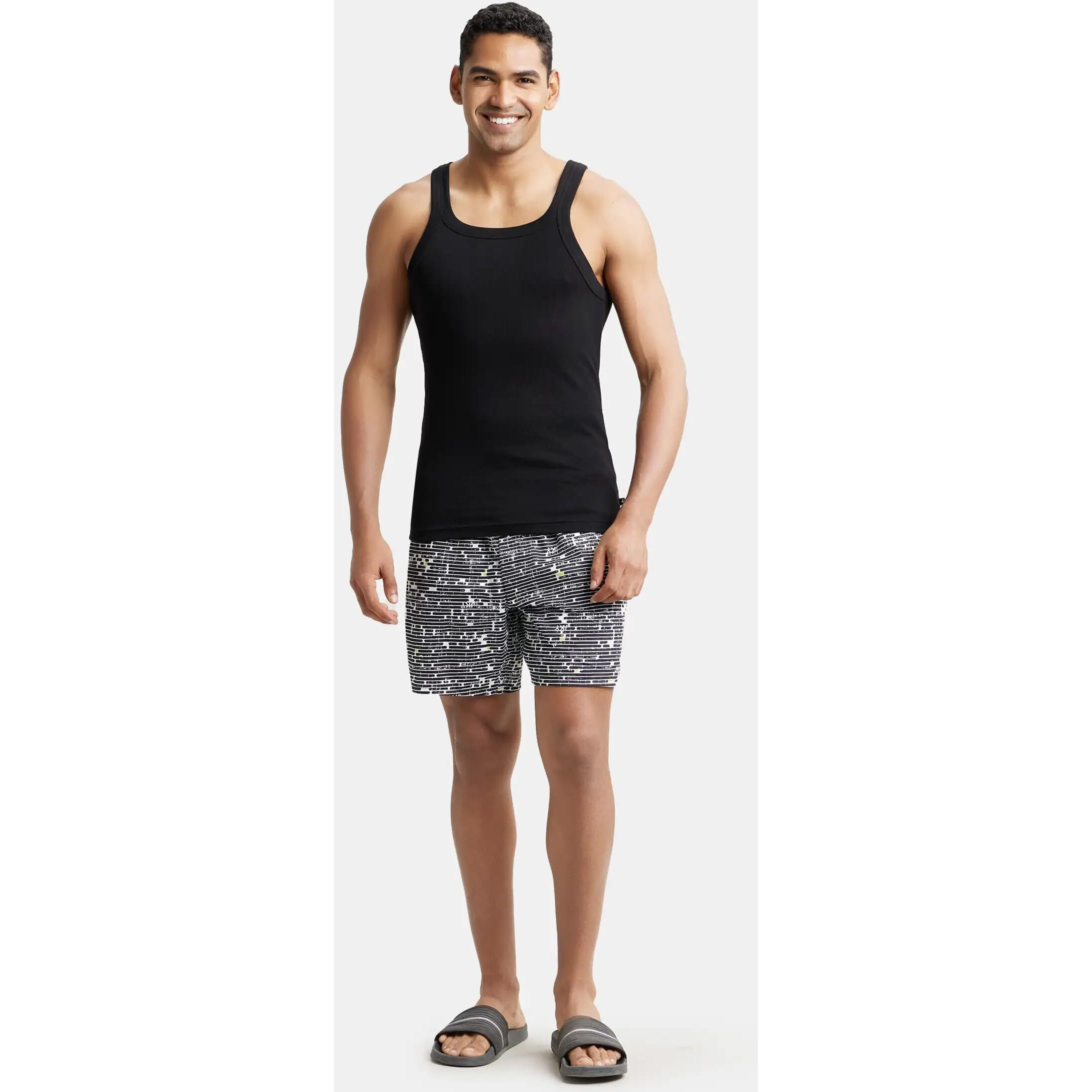 Jockey US26 Men's Super Combed Cotton Rib Square Neckline Gym Vest (Pack of 2)_Black_L