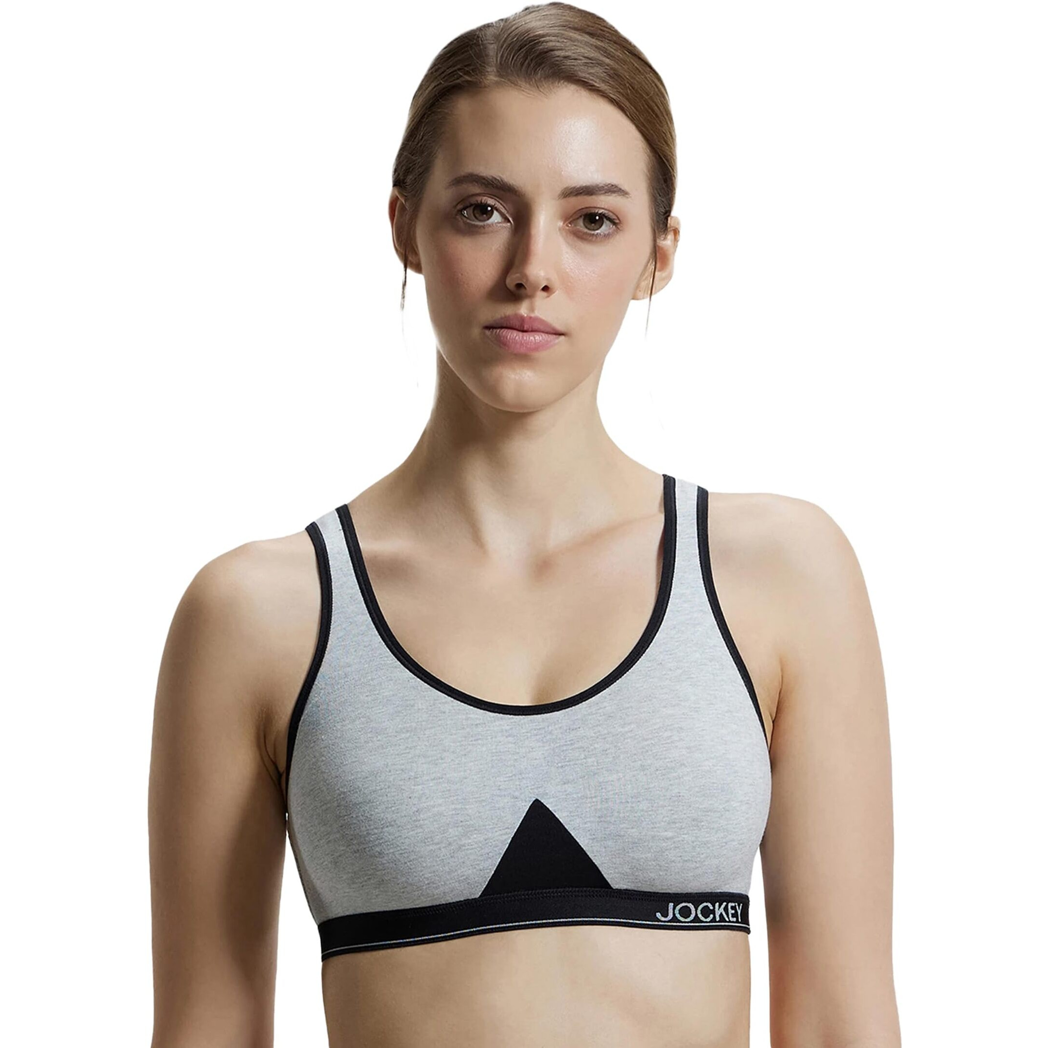 Jockey 1376 Women's Wirefree Non Padded Super Combed Cotton Elastane Stretch Full Coverage Slip-On Active Bra with Wider Straps and Moisture Move Treatment_Steel Grey Melange_XL