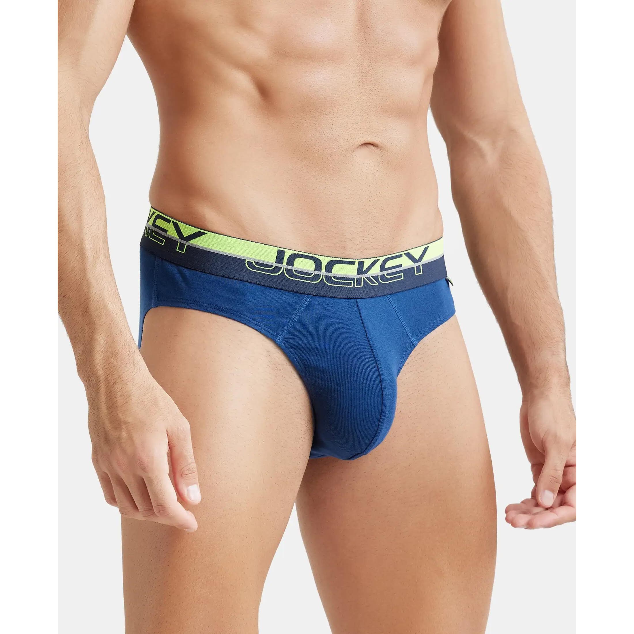 Jockey FP02 Men's Super Combed Cotton Rib Solid Brief with Ultrasoft Waistband (Pack of 2)_Estate Blue_M