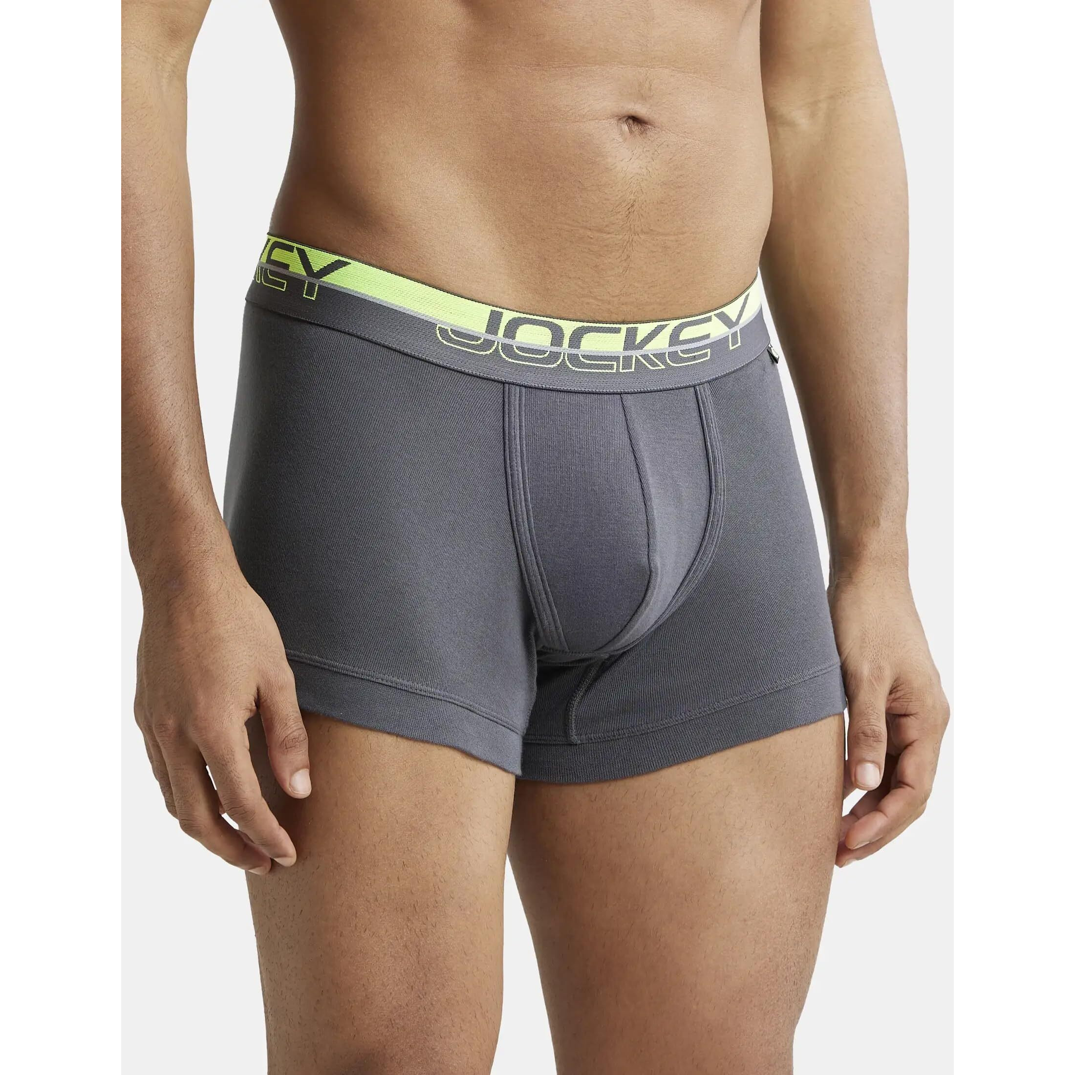 Jockey FP03 Men's Super Combed Cotton Rib Solid Trunk with Ultrasoft Waistband (Pack of 2)_Asphalt_XL