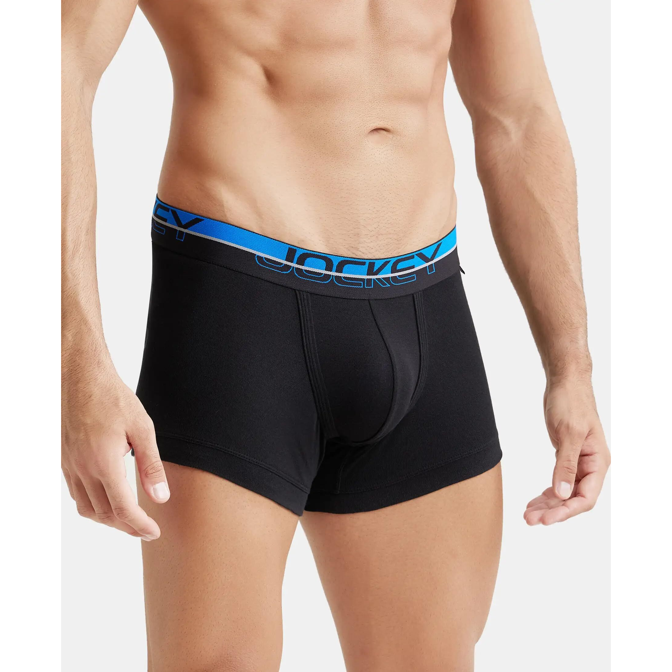 Jockey FP03 Men's Super Combed Cotton Rib Solid Trunk with Ultrasoft Waistband (Pack of 2)_Black_XL