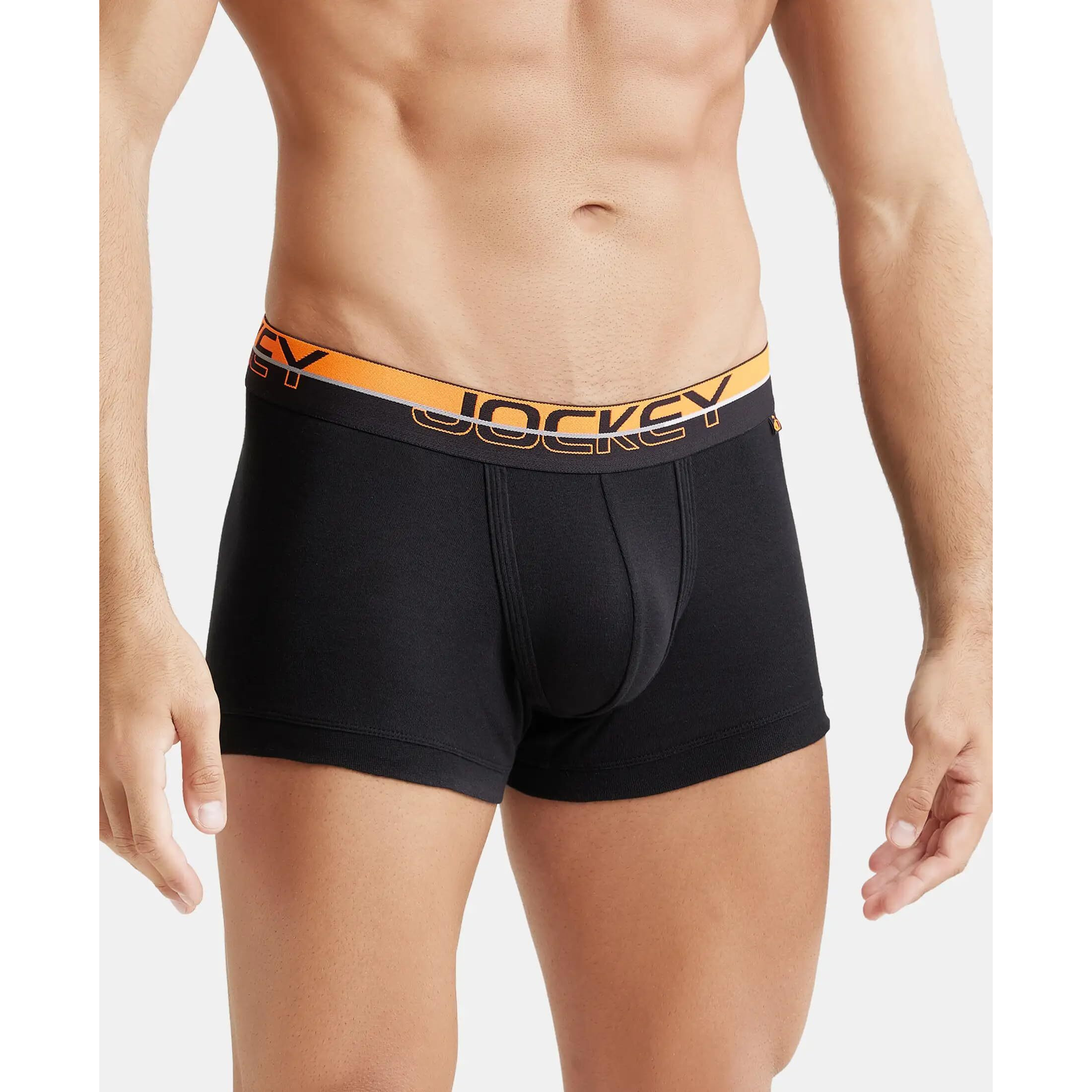 Jockey FP03 Men's Super Combed Cotton Rib Solid Trunk with Ultrasoft Waistband (Pack of 2)_Black_XL