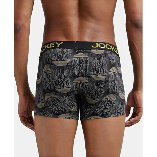 Jockey FP23 Men's Super Combed Cotton Elastane Stretch Printed Trunk with Ultrasoft Waistband_Black & Empire Yellow_M