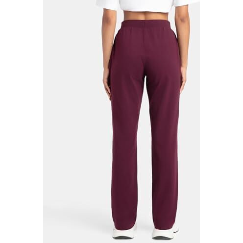 Jockey 1302 Women's Super Combed Cotton Elastane Stretch Relaxed Fit Trackpants with Side Pockets_Wine Tasting_M